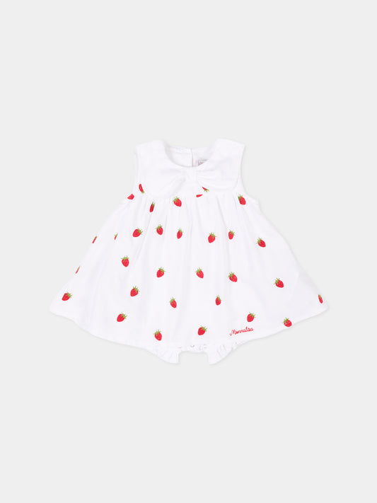 Vestito bianco per neonata con fragole,Monnalisa,35G209 - 7083 - 9944