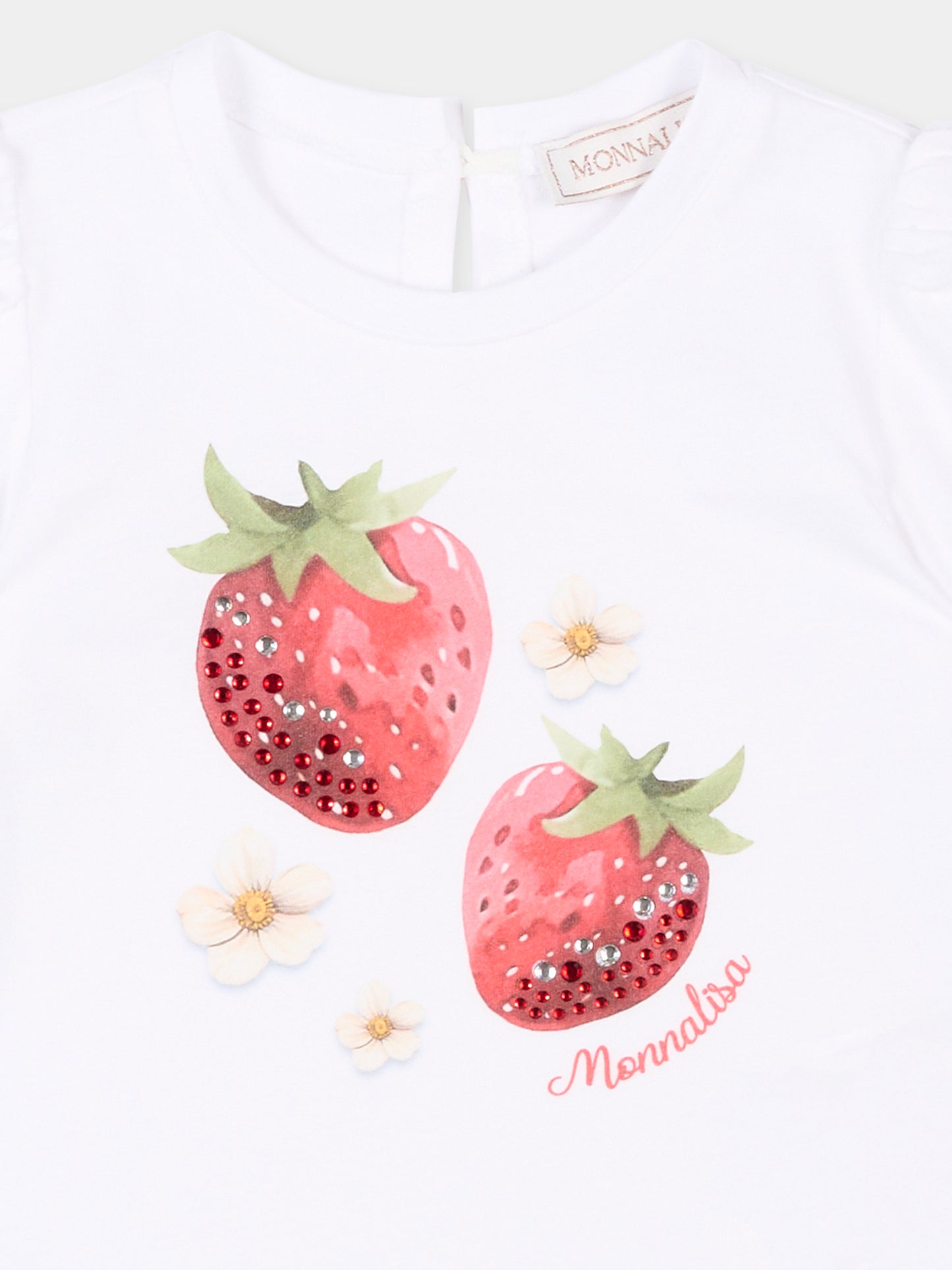 T-shirt bianca per neonata con fragole,Monnalisa,39G613 - 7002 - 0099
