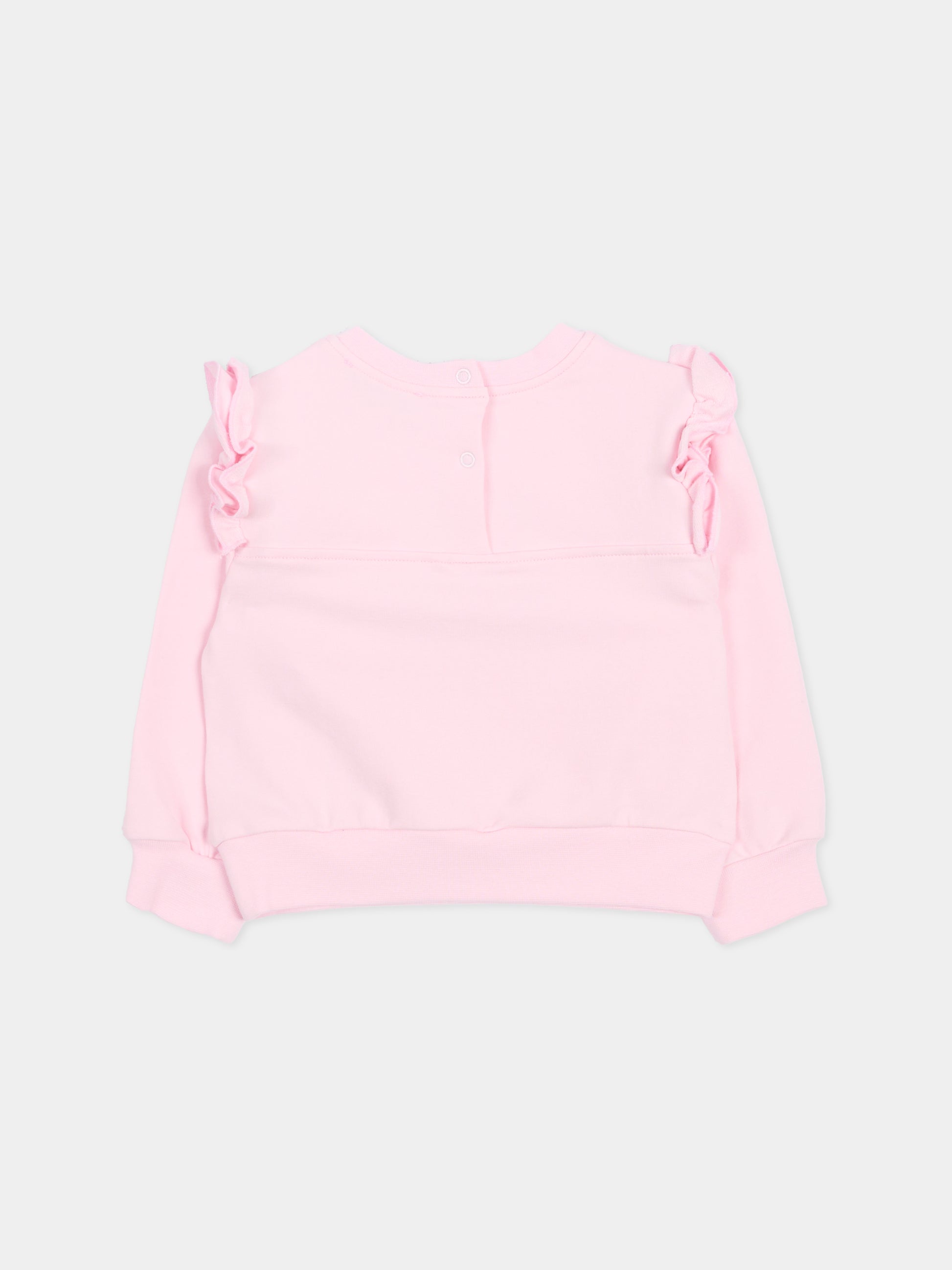 Felpa rosa per neonata con fiori ricamati,Monnalisa,39G604 - 7007 - 0090