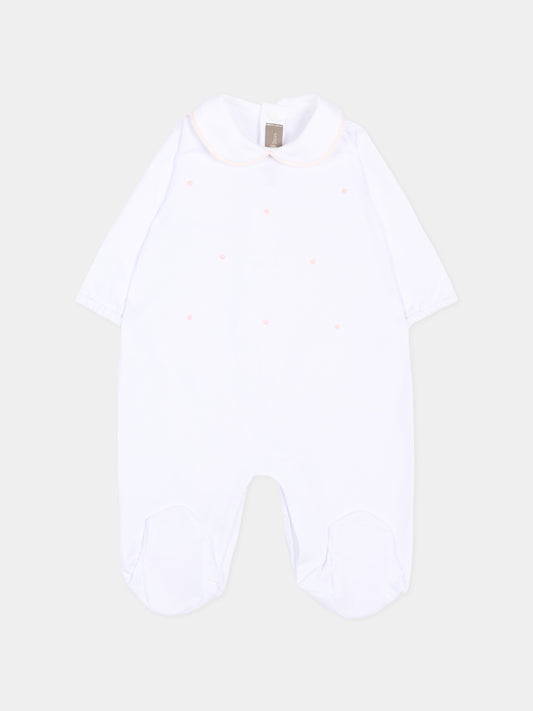 Tutina bianca per neonata con pois rosa,Little Bear,3063 BCO/ROSA