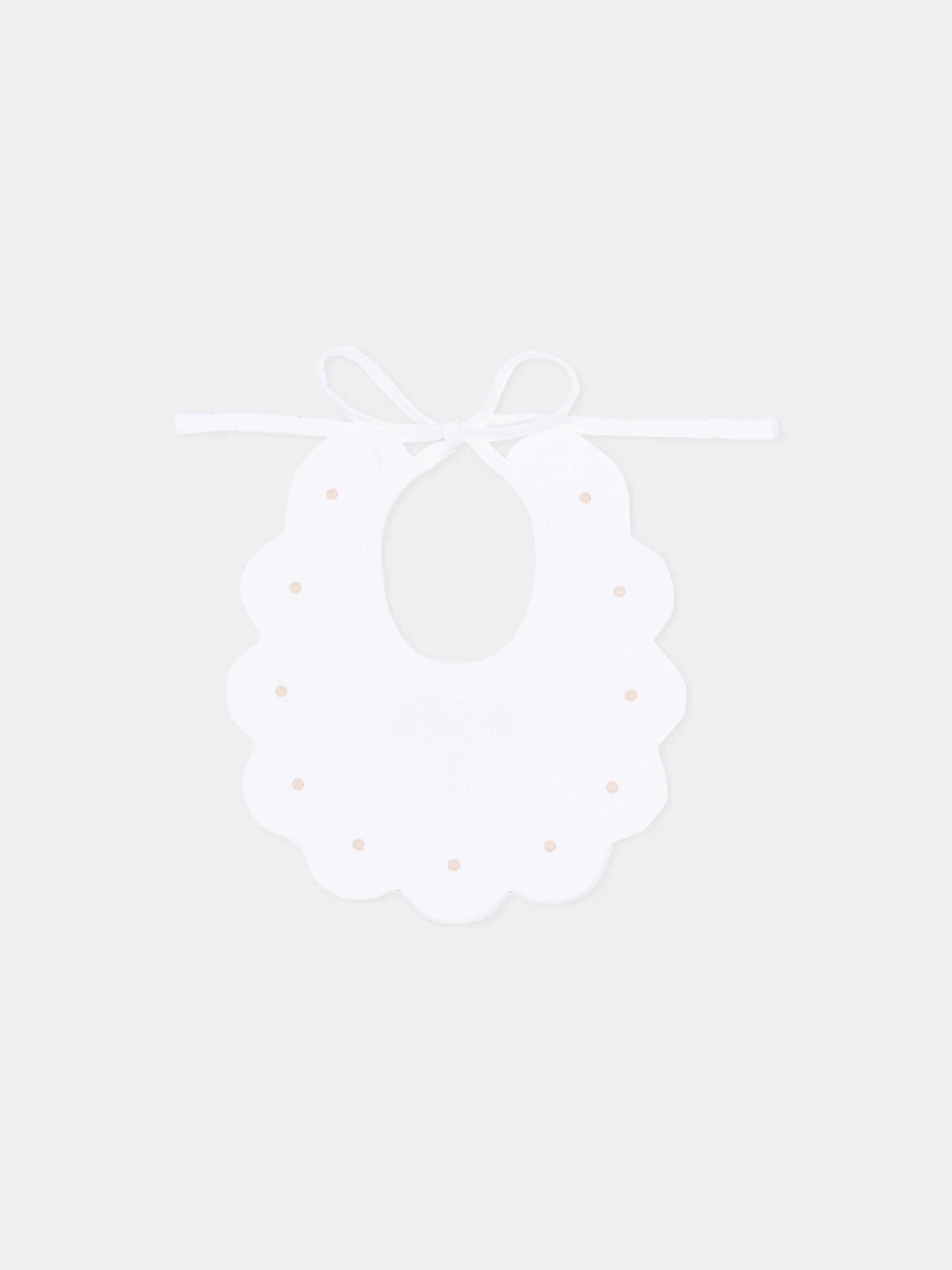 Bavaglino bianco per neonati con pois beige,Little Bear,2042 BCO/CORDA
