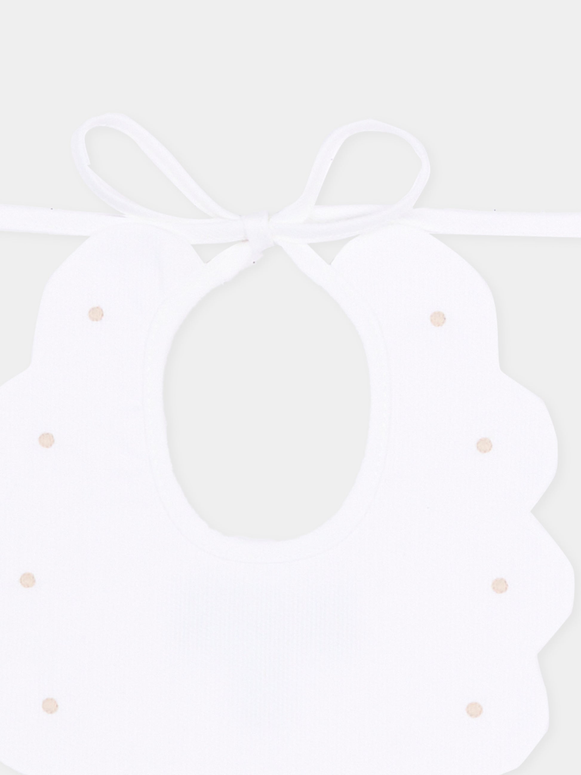 Bavaglino bianco per neonati con pois beige,Little Bear,2042 BCO/CORDA
