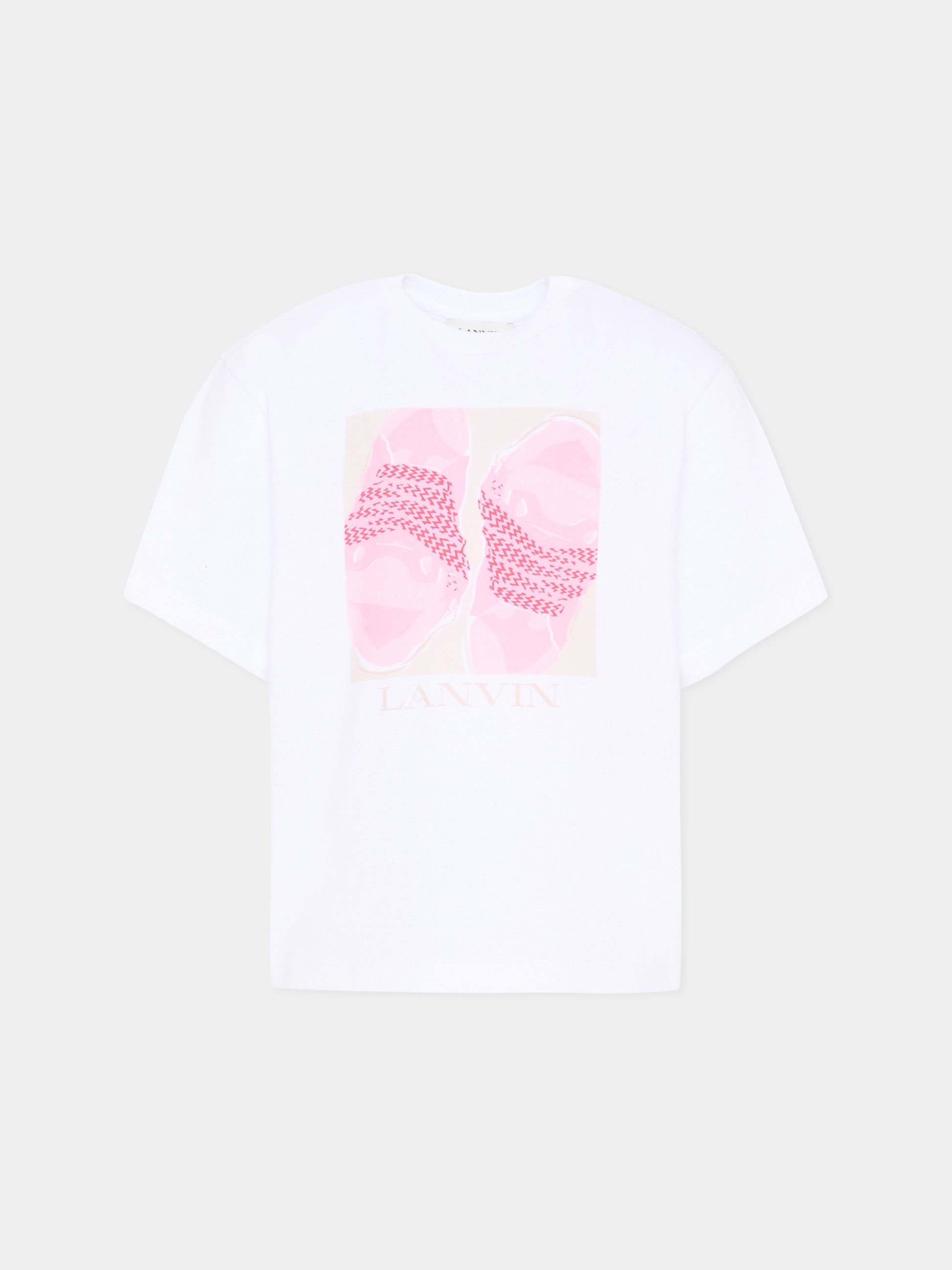 T-Shirt bianca per bambina con stampa sneakers,Lanvin Petite,N30332 10P