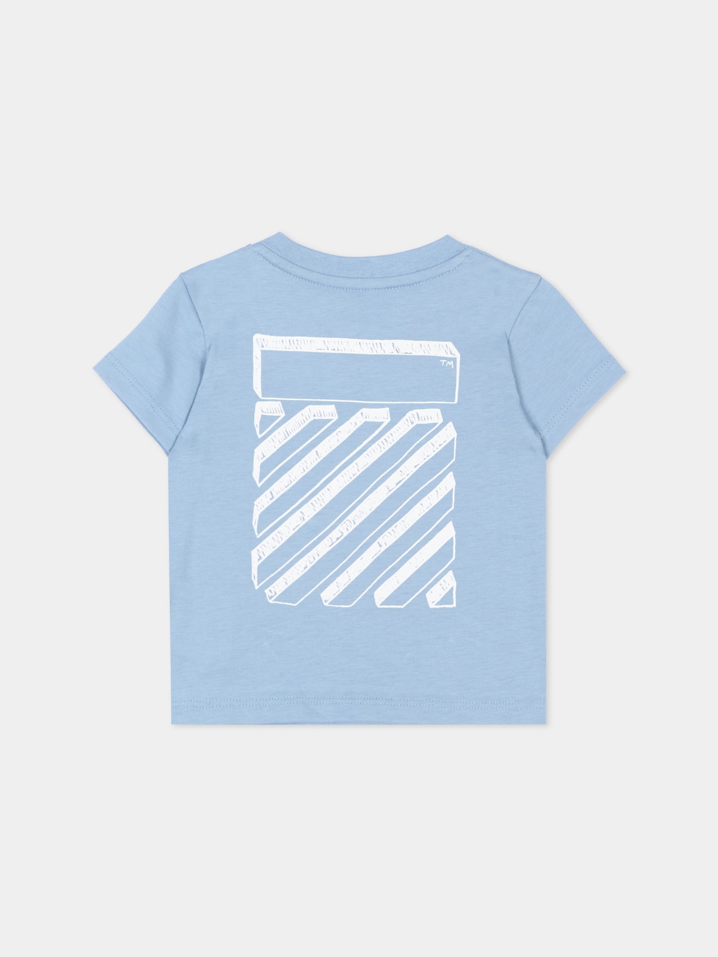 T-Shirt celeste per neonato con logo,Off White,44BXB001S26F001451