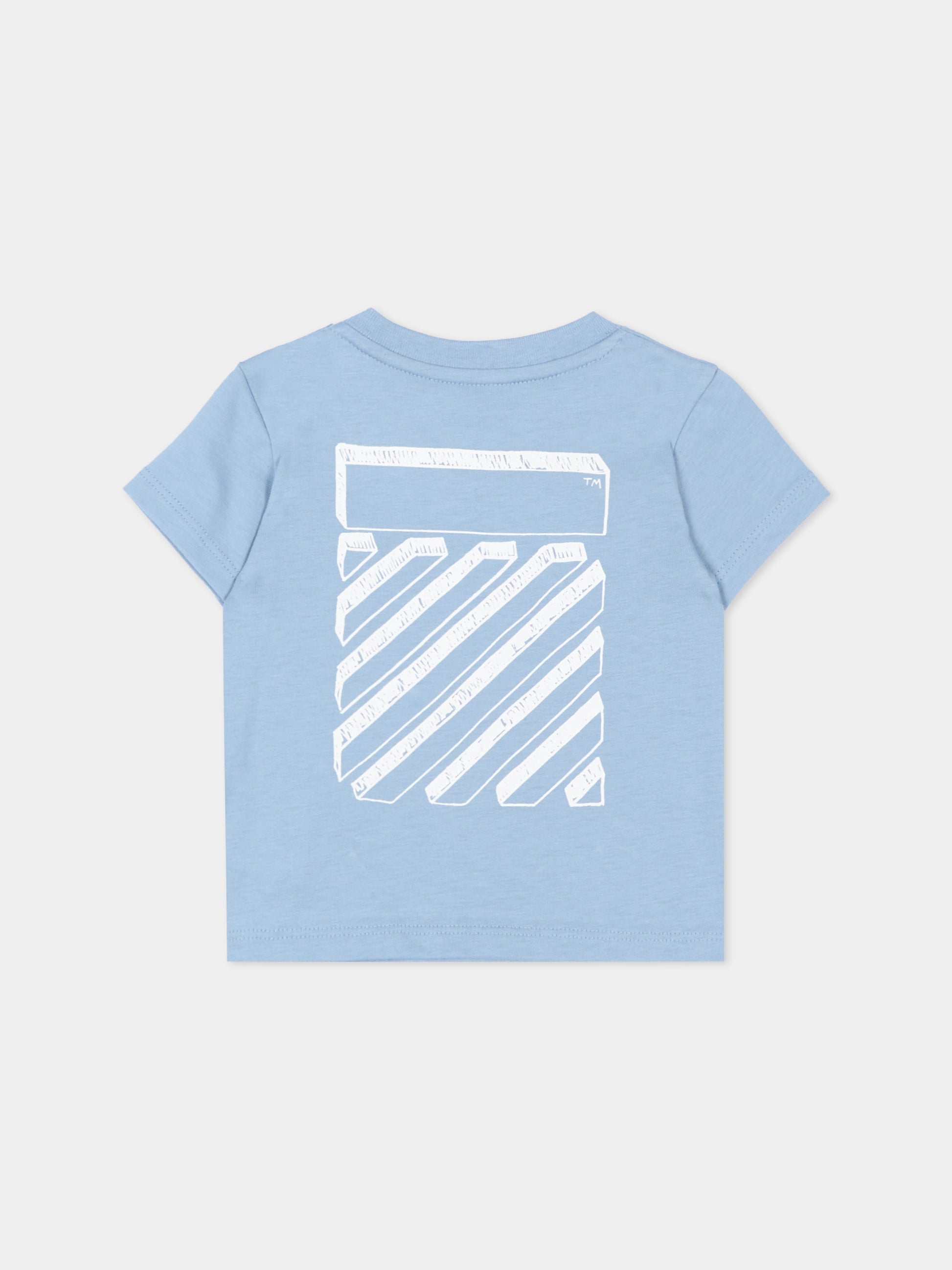 T-Shirt celeste per neonato con logo,Off White,44BXB001S26F001451