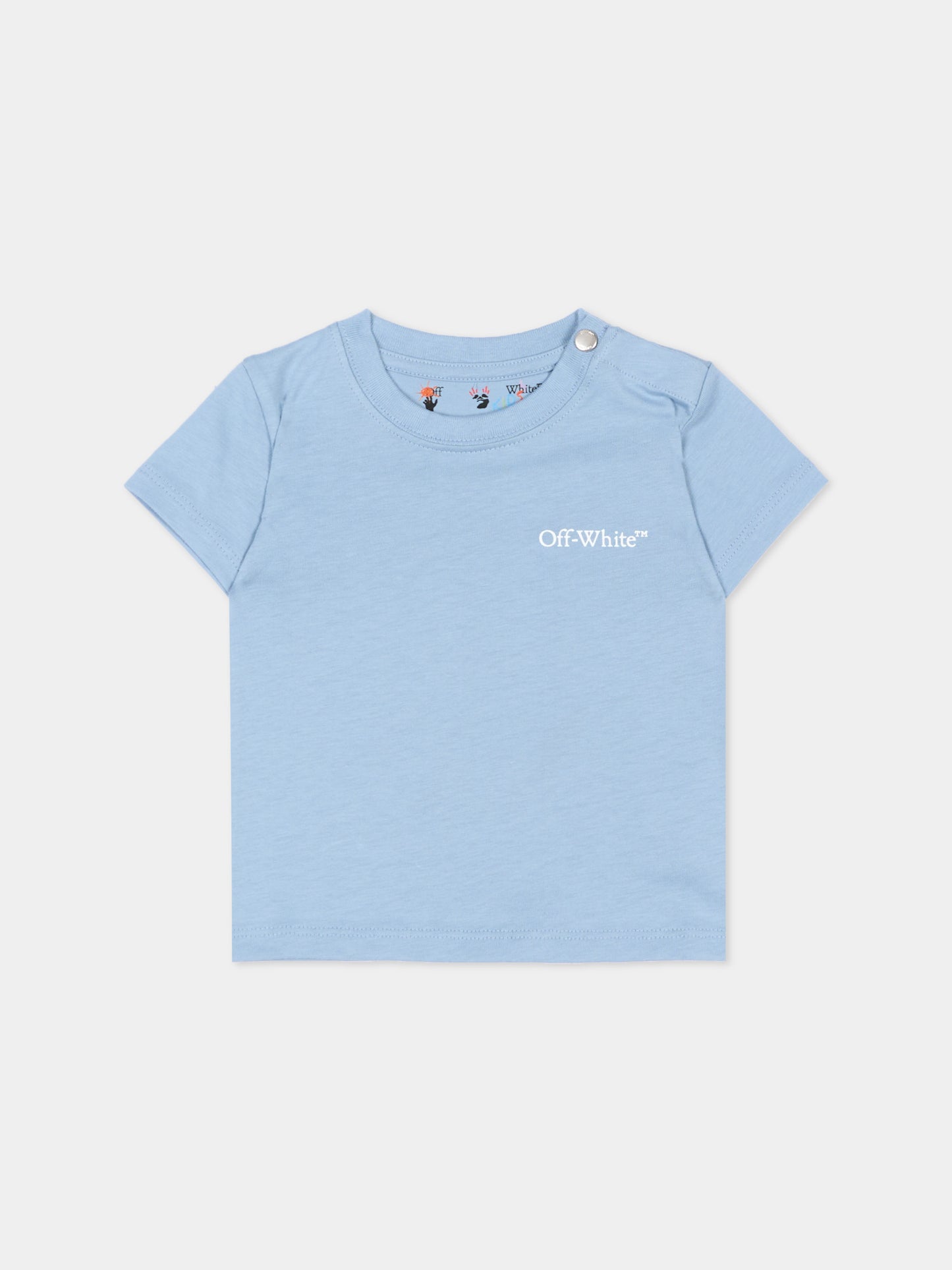 T-Shirt celeste per neonato con logo,Off White,44BXB001S26F001451