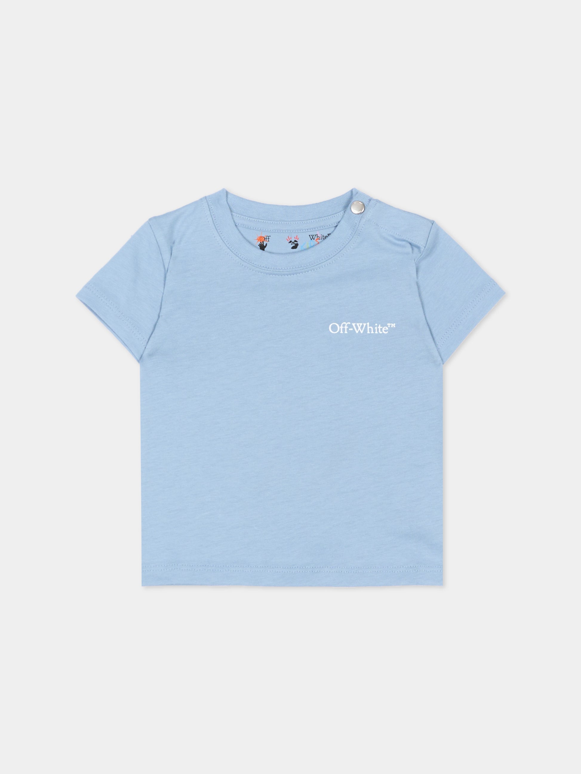 T-Shirt celeste per neonato con logo,Off White,44BXB001S26F001451