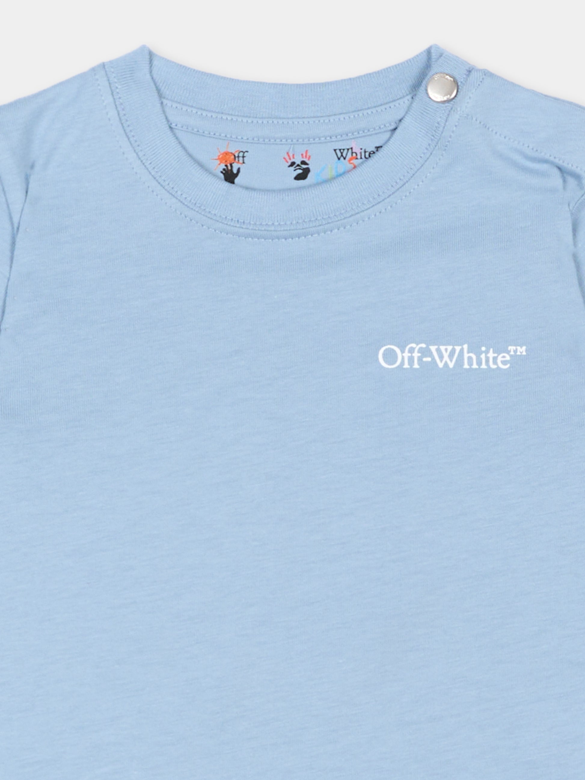 T-Shirt celeste per neonato con logo,Off White,44BXB001S26F001451