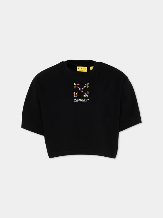 T-Shirt nera per bambina con logo,Off White,44GAA019S26J002001