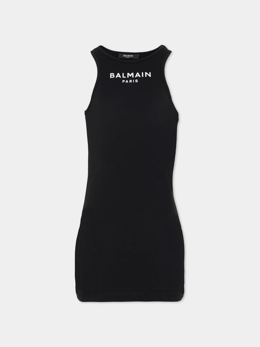 Vestito nero per bambina con logo,Balmain Kids,BY1A12-Z3277 930BC