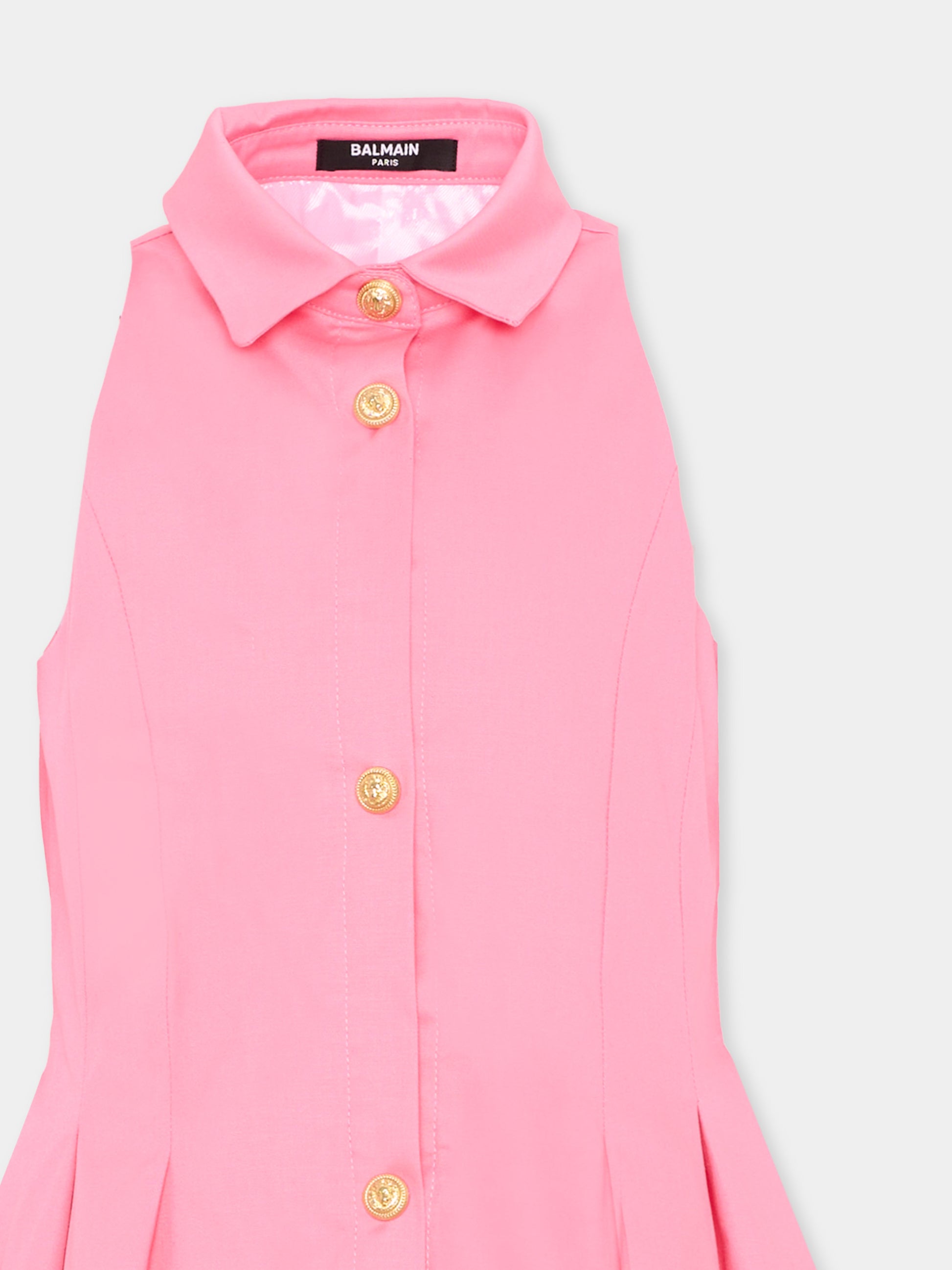 Vestito rosa per bambina con bottoni oro,Balmain Kids,BY1C02-G0197 515