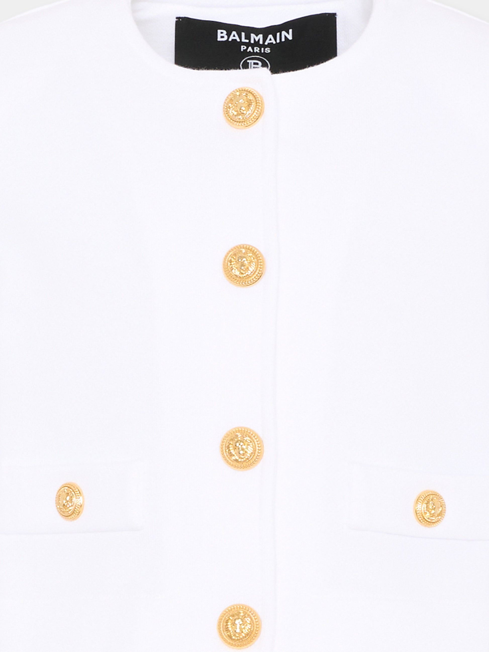 Giacca bianca per bambina con bottoni oro,Balmain Kids,BY2B04-Z3183 100NE