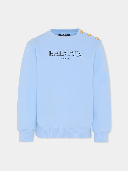 Felpa celeste per bambino con logo,Balmain Kids,BY4P20-Z3183 652NE