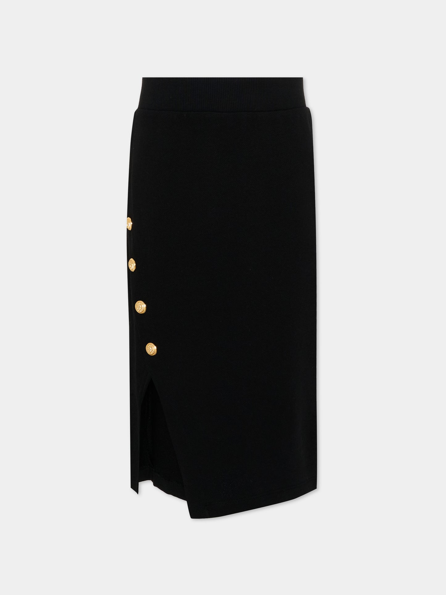 Gonna nera per bambina con bottoni oro,Balmain Kids,BY7B14 Z3183 930OR
