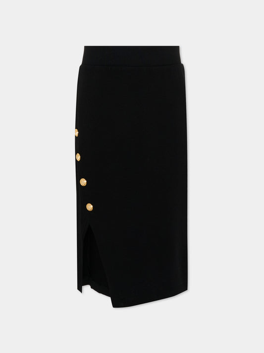 Gonna nera per bambina con bottoni oro,Balmain Kids,BY7B14 Z3183 930OR