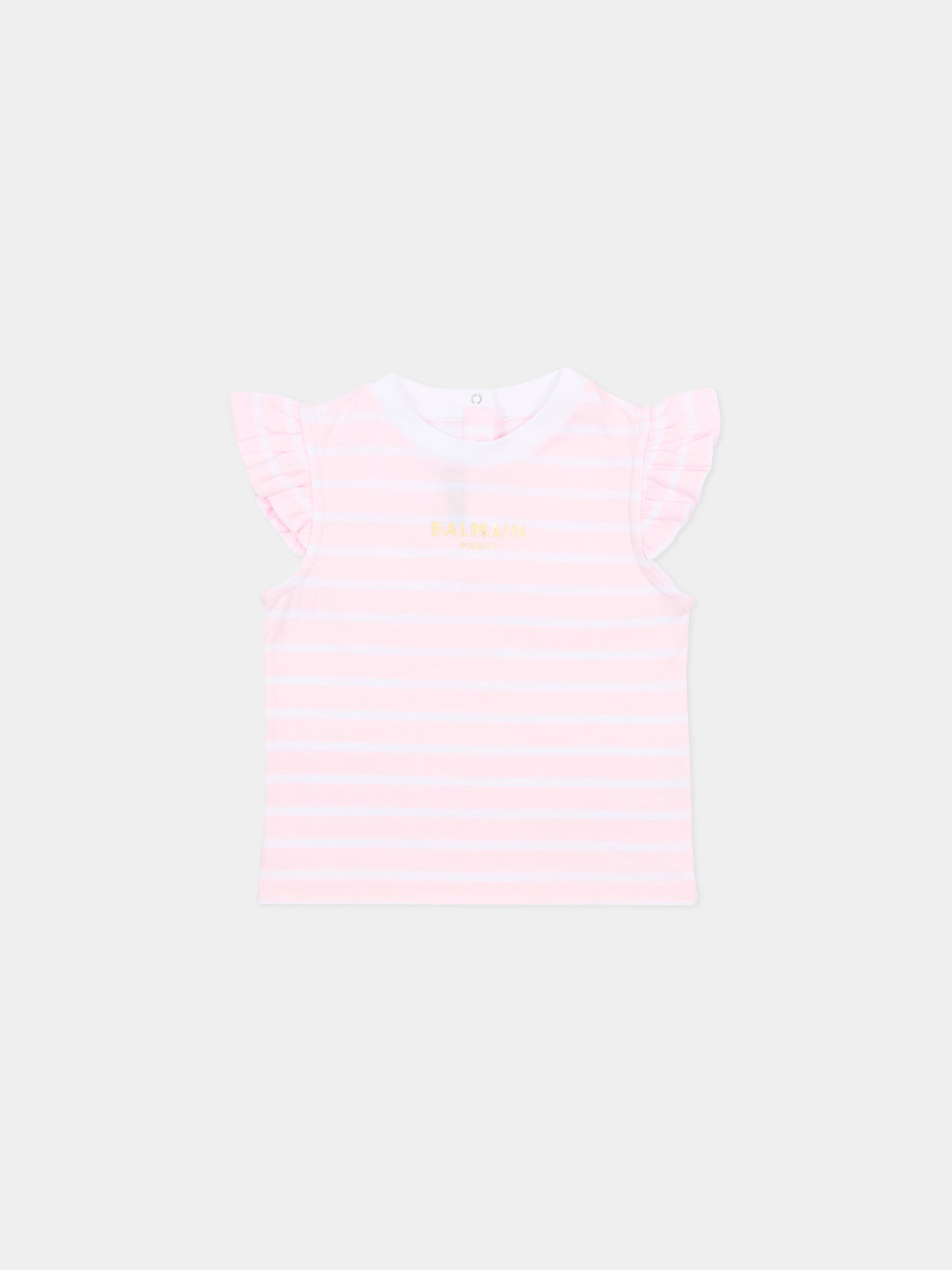 T-shirt rosa per neonata con logo,Balmain Kids,BY8011-Z3657 51EBC
