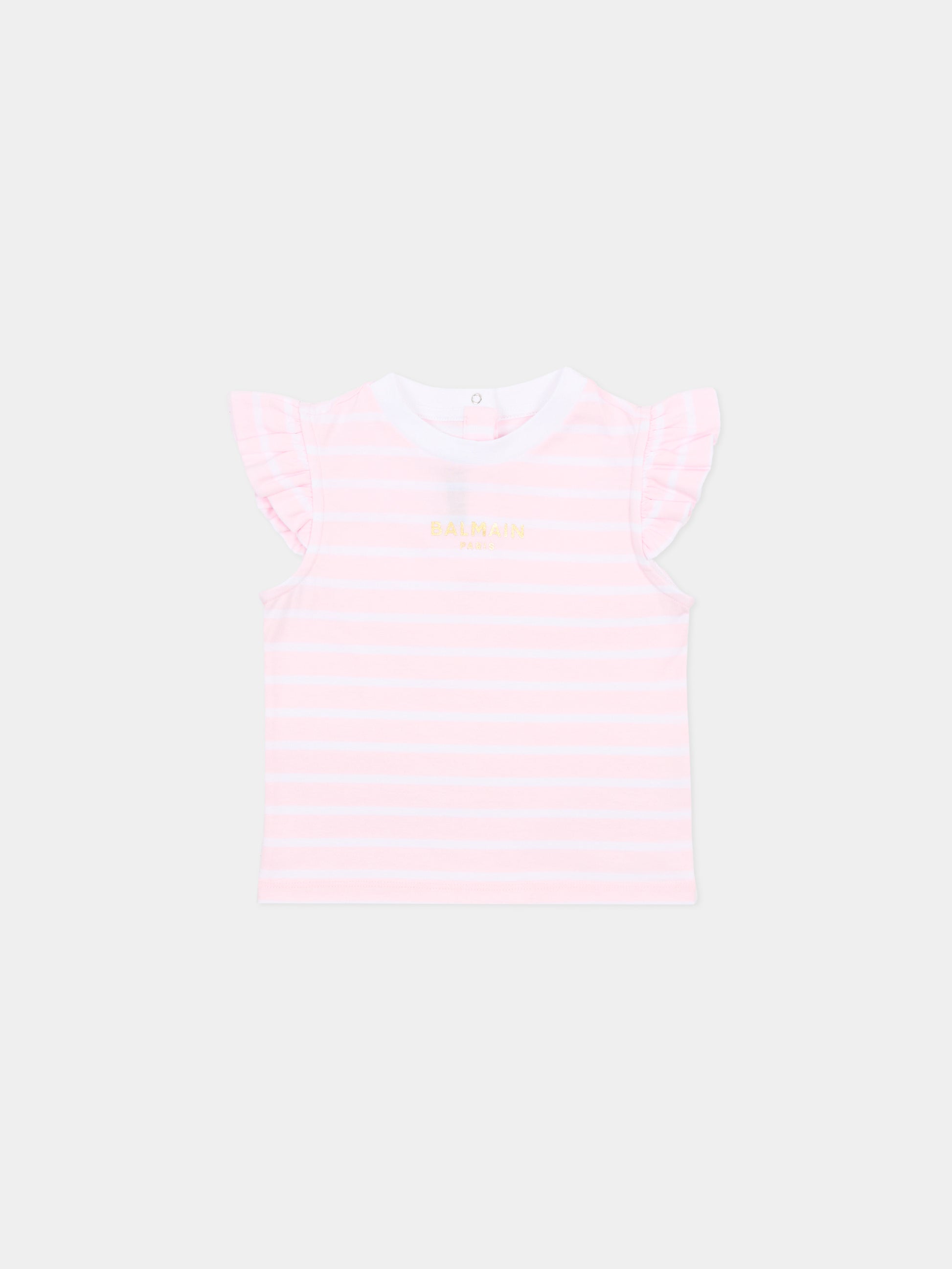 T-shirt rosa per neonata con logo,Balmain Kids,BY8011-Z3657 51EBC