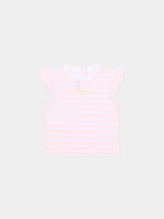T-shirt rosa per neonata con logo,Balmain Kids,BY8011-Z3657 51EBC
