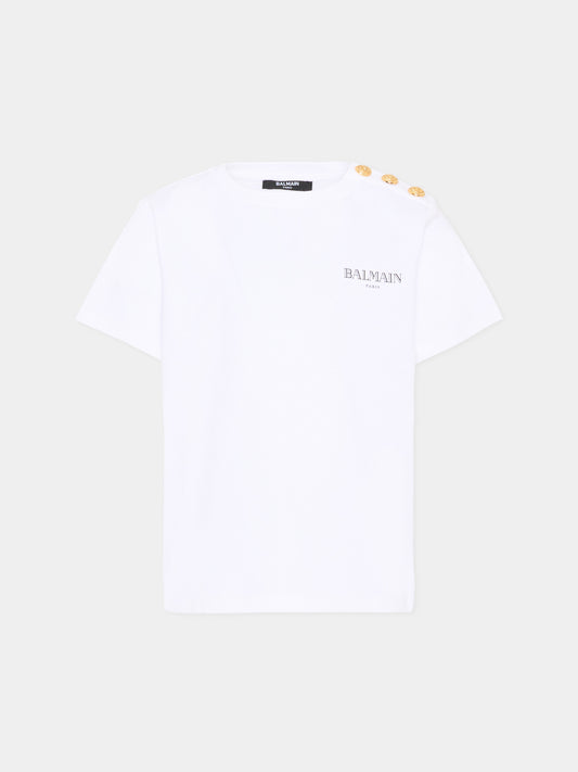 T-Shirt bianca per bambini con logo,Balmain Kids,BY8Q21-Z3672 100NE