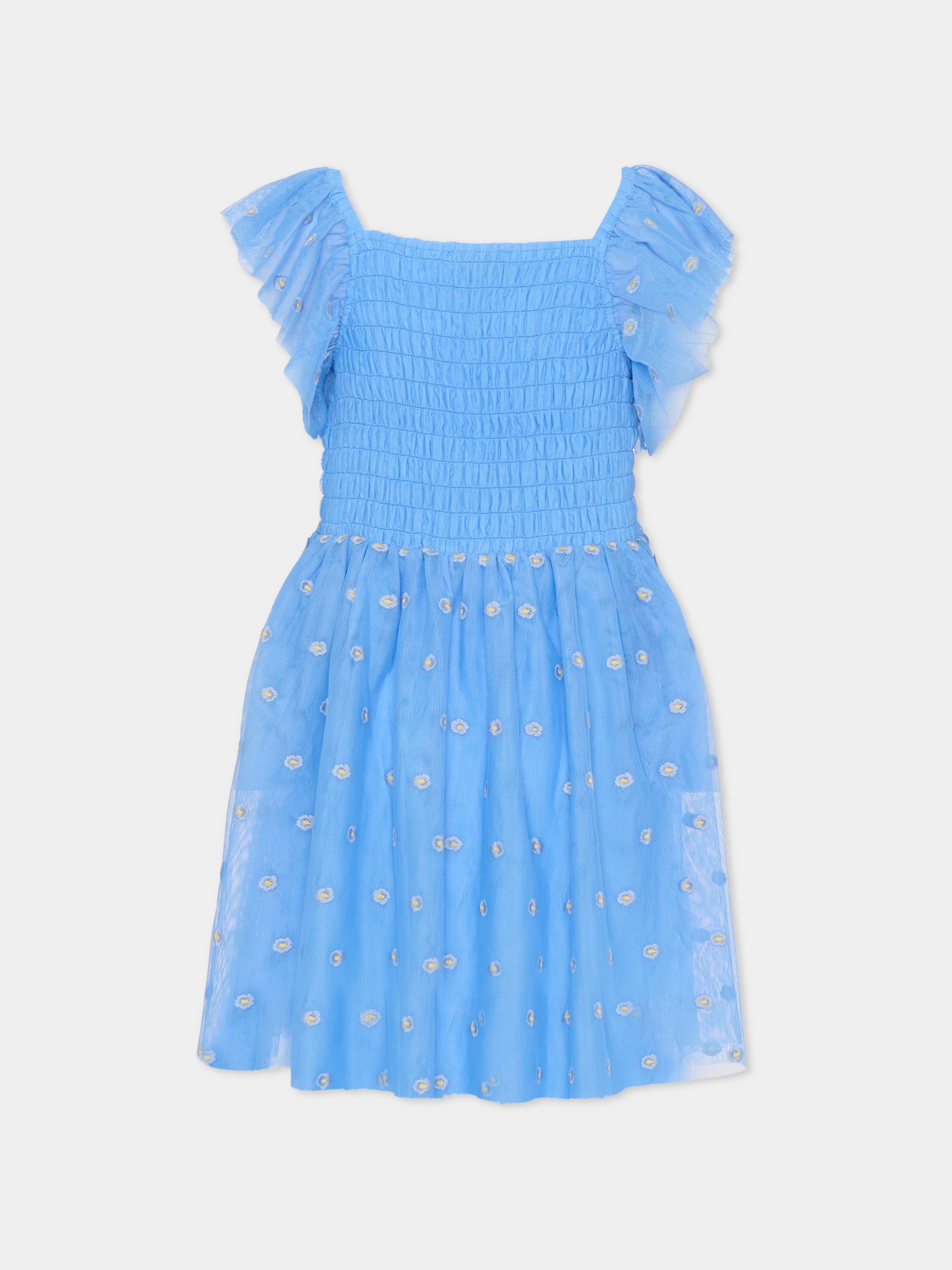 Vestito azzurro per bambina con fiori ricamati,Stella Mccartney Kids,TY1A52-Z3653 636EM