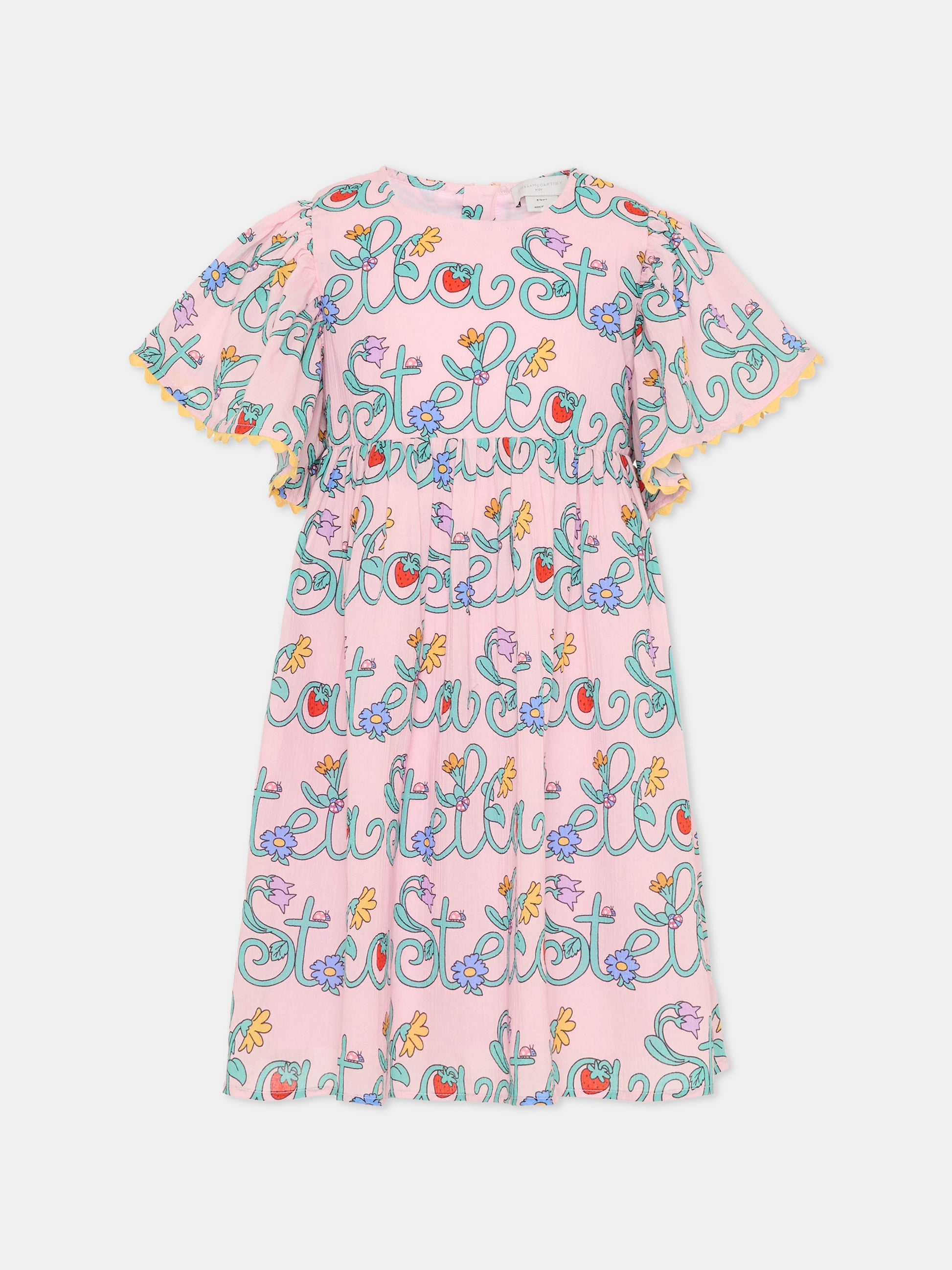 Vestito rosa per bambina con logo e fiori,Stella Mccartney Kids,TY1A71-Z3434 51RMC