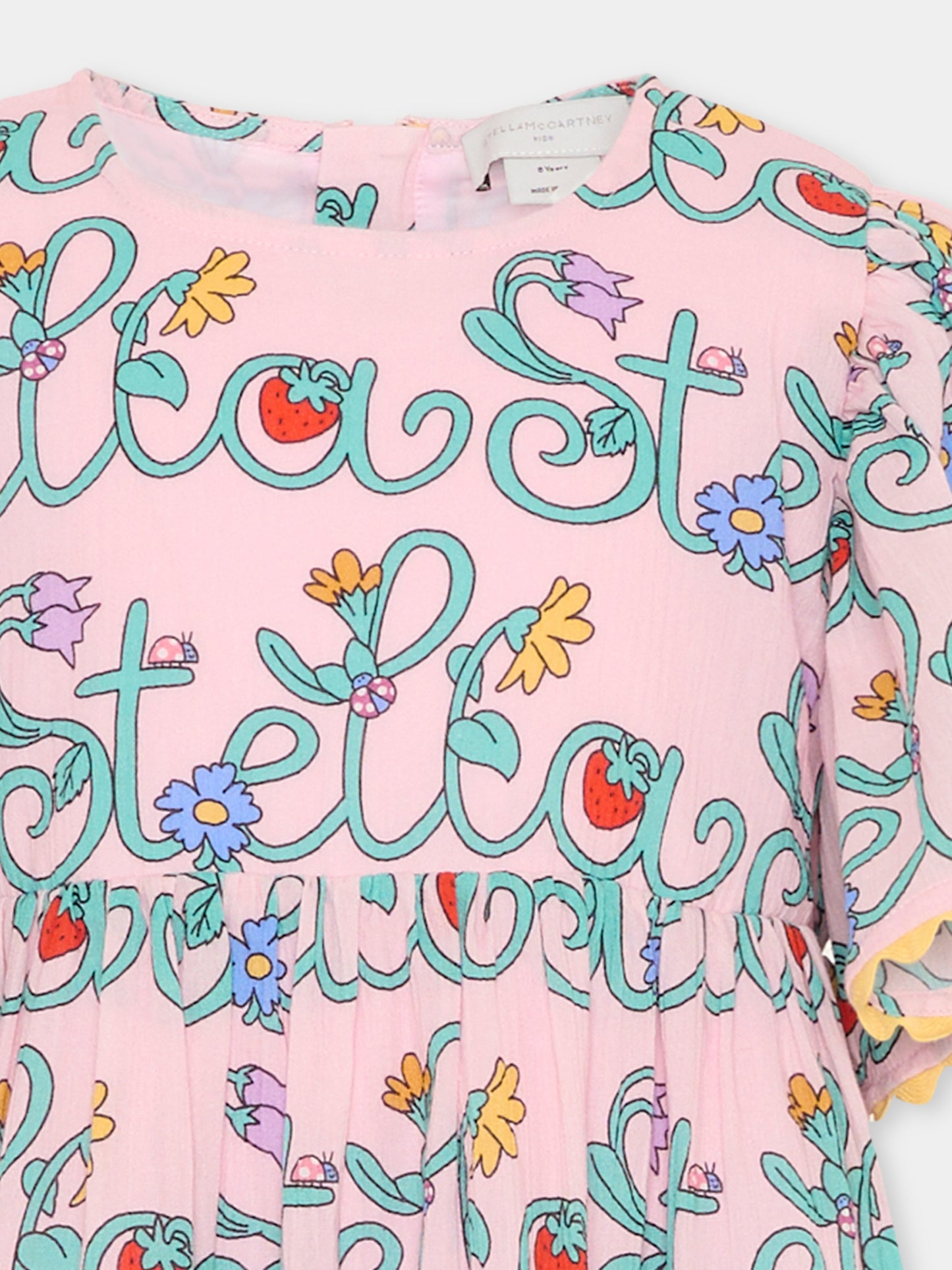 Vestito rosa per bambina con logo e fiori,Stella Mccartney Kids,TY1A71-Z3434 51RMC