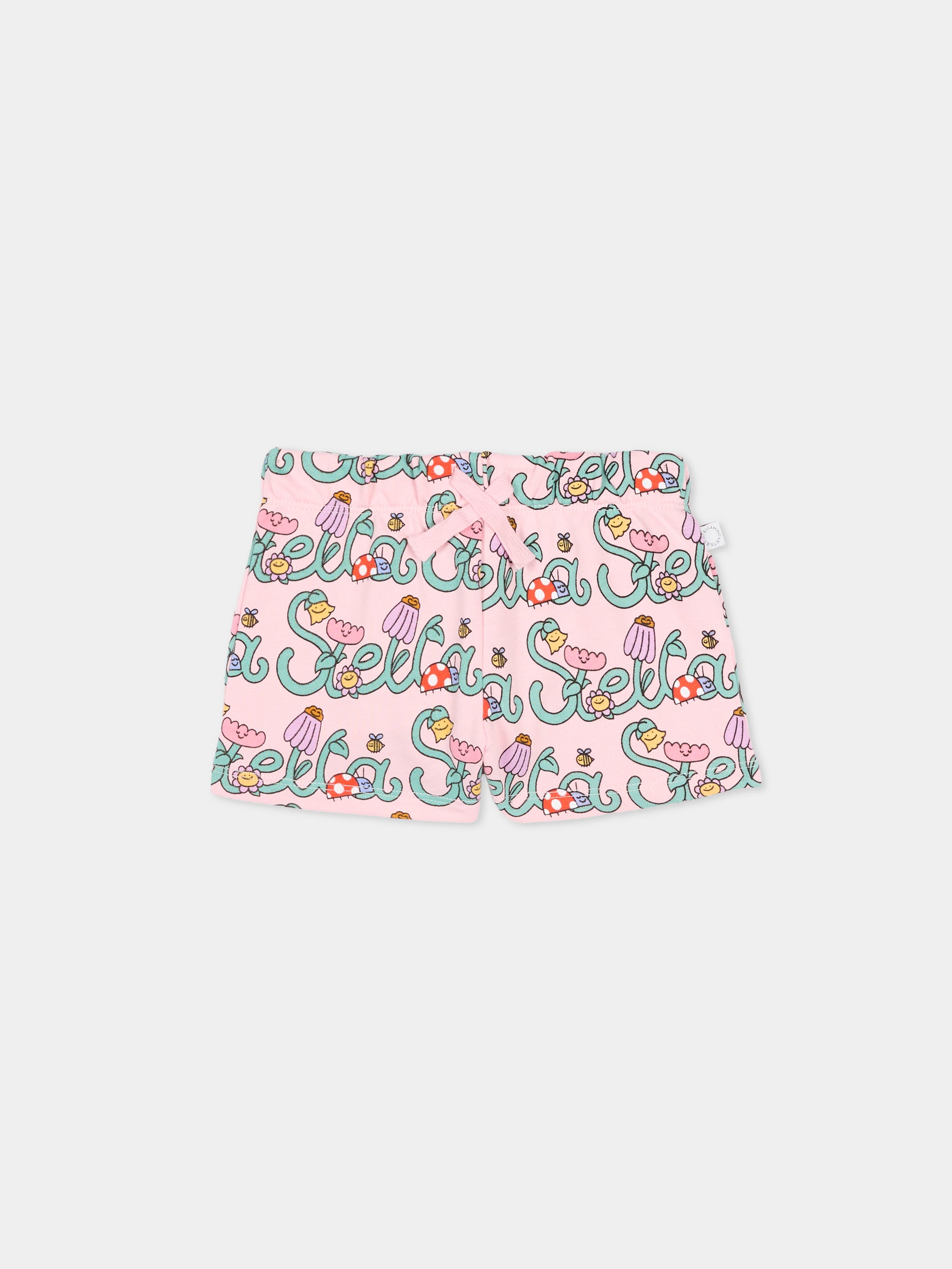 Shorts rosa per neonata con logo e fiori,Stella Mccartney Kids,TY6039-Z3581 51RMC
