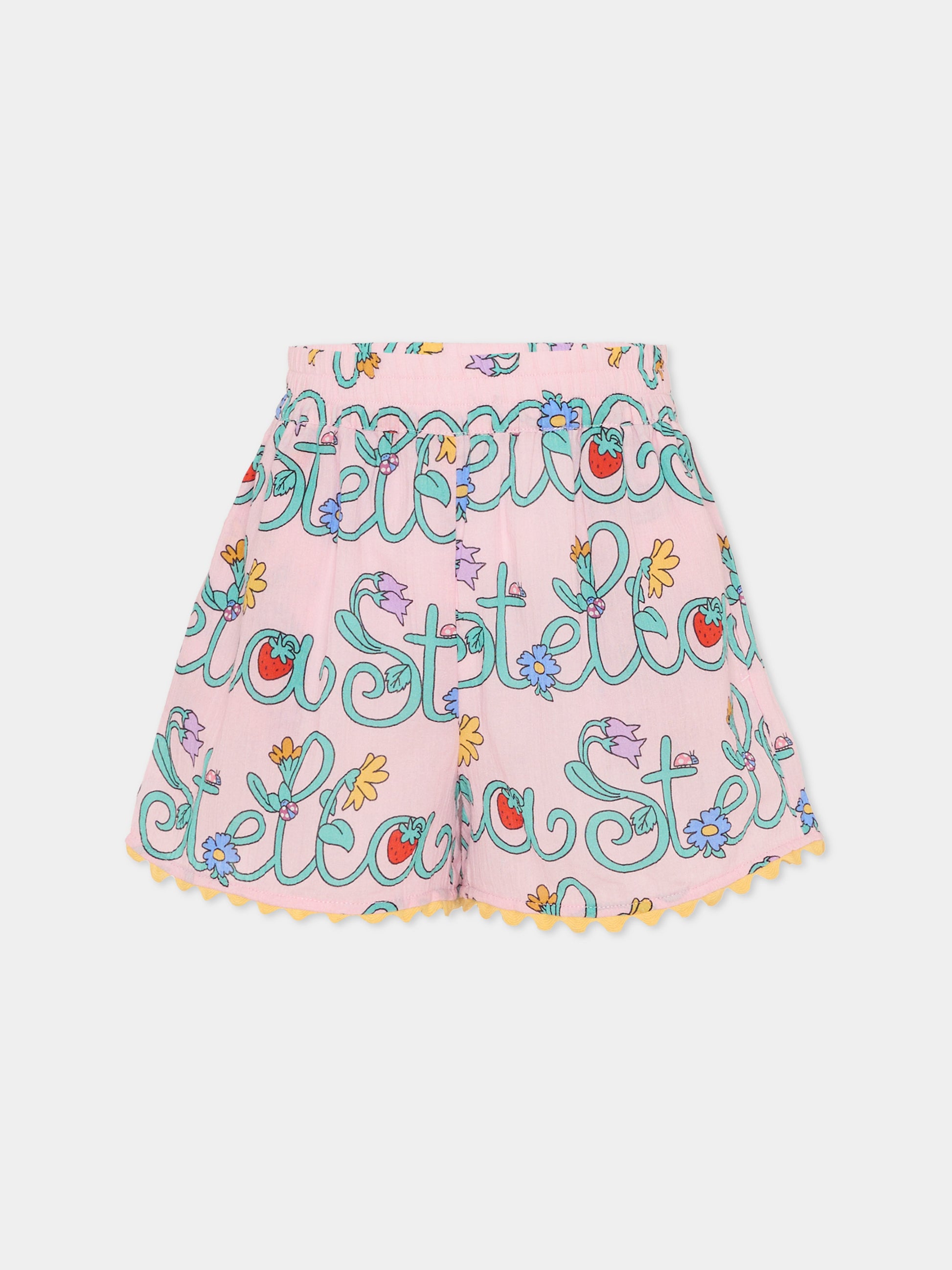 Shorts rosa per bambina con logo e fiori,Stella Mccartney Kids,TY6A89-Z3434 51RMC