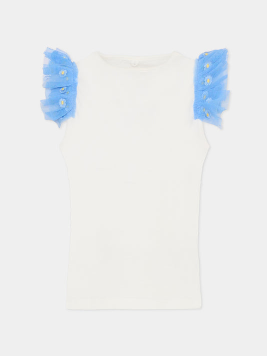 T-shirt ivoire pour fille avec fleurs