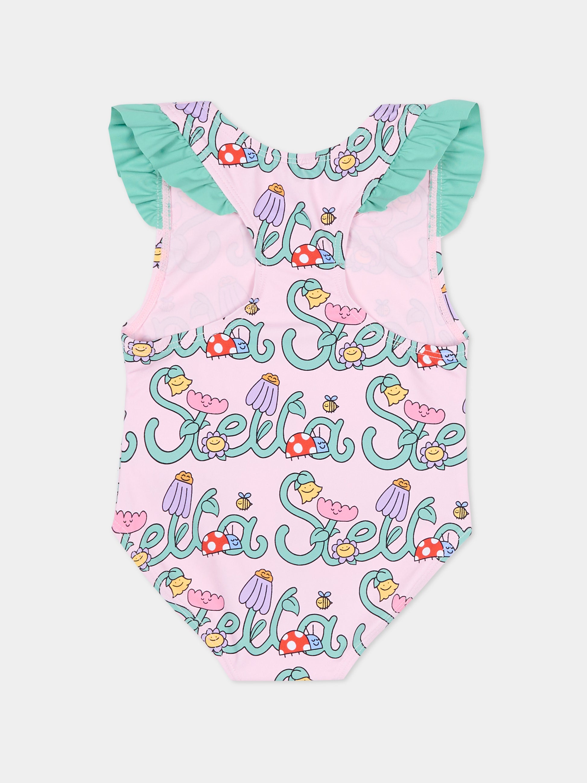 Costume intero rosa per neonata con logo e fiori,Stella Mccartney Kids,TYC039-Z3587 51RMC