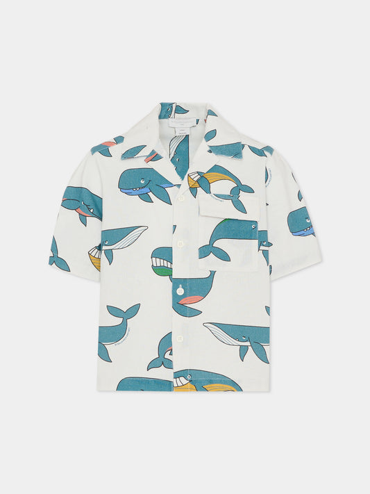 Camicia avorio per bambino con stampa balene,Stella Mccartney Kids,TY5P71-Z3553 101MC