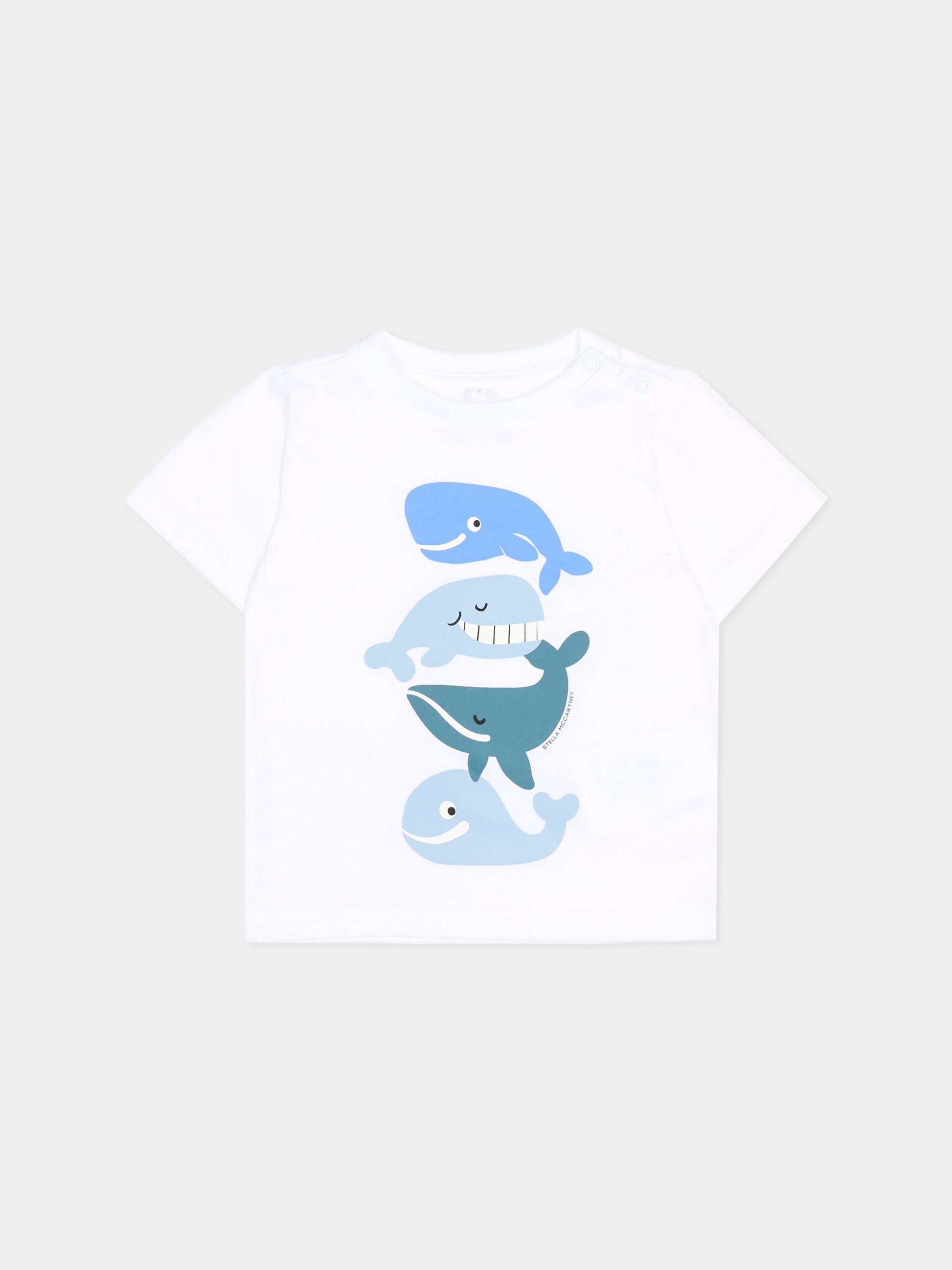T-shirt bianca per neonato con stampa balene,Stella Mccartney Kids,TY8570-Z0434 100