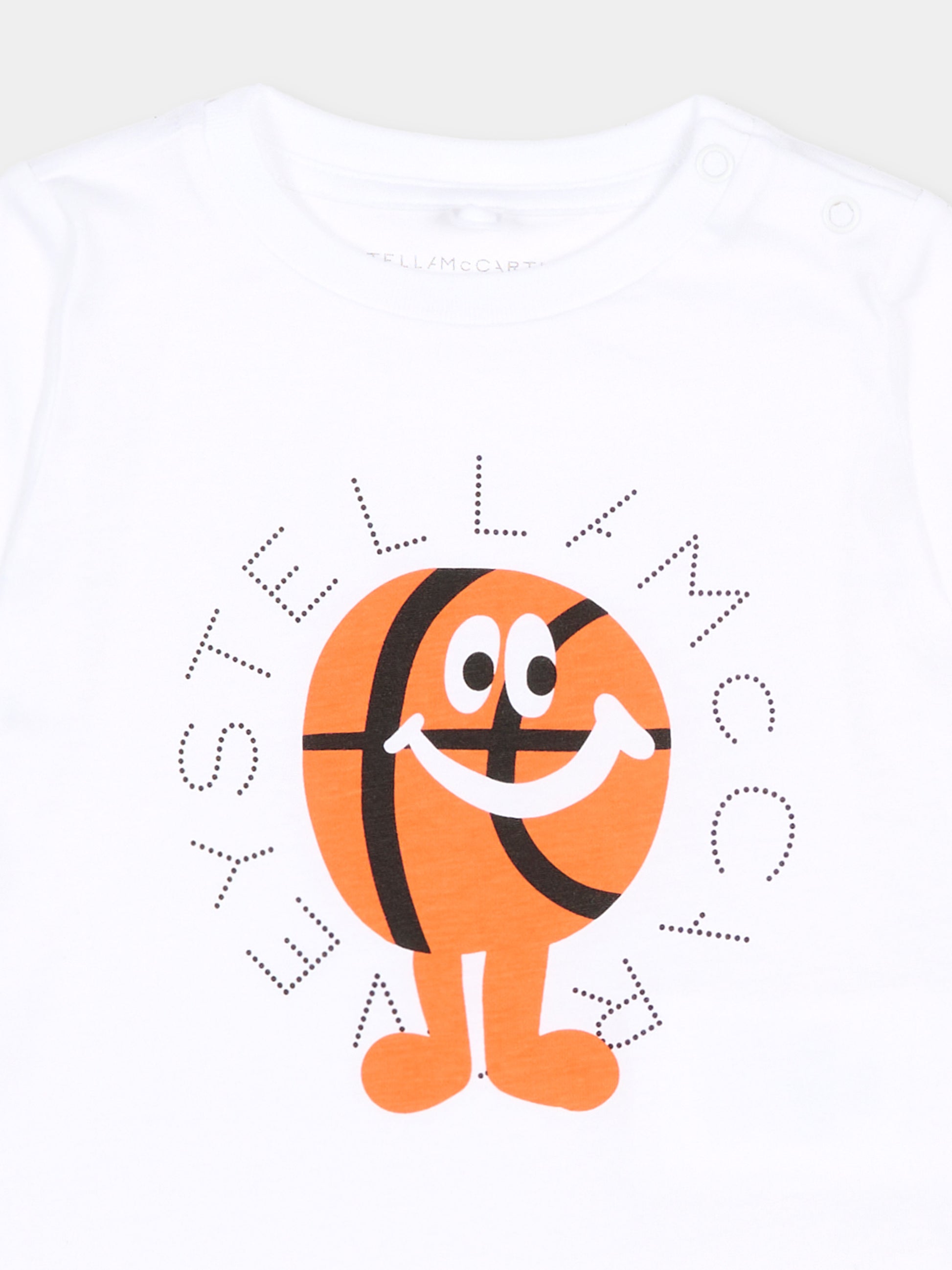 T-shirt bianca per neonato stampa palla da basket,Stella Mccartney Kids,TY8630-Z0434 100