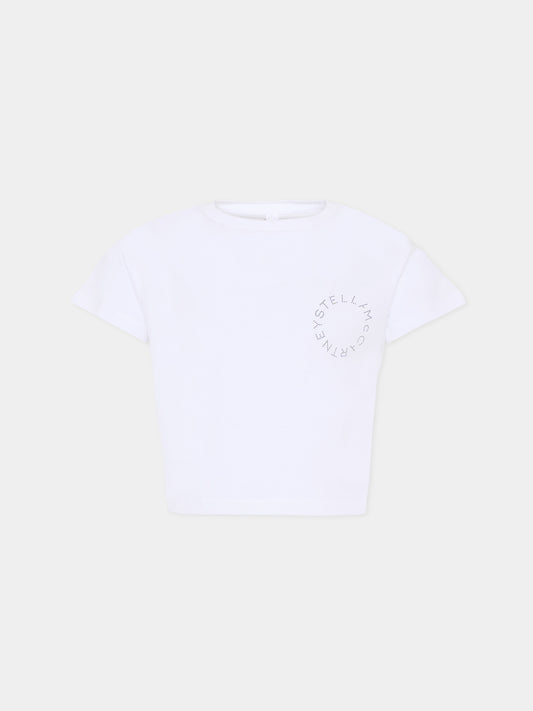 T-shirt cropped bianca per bambina con logo,Stella Mccartney Kids,TY8D22-Z0434 100