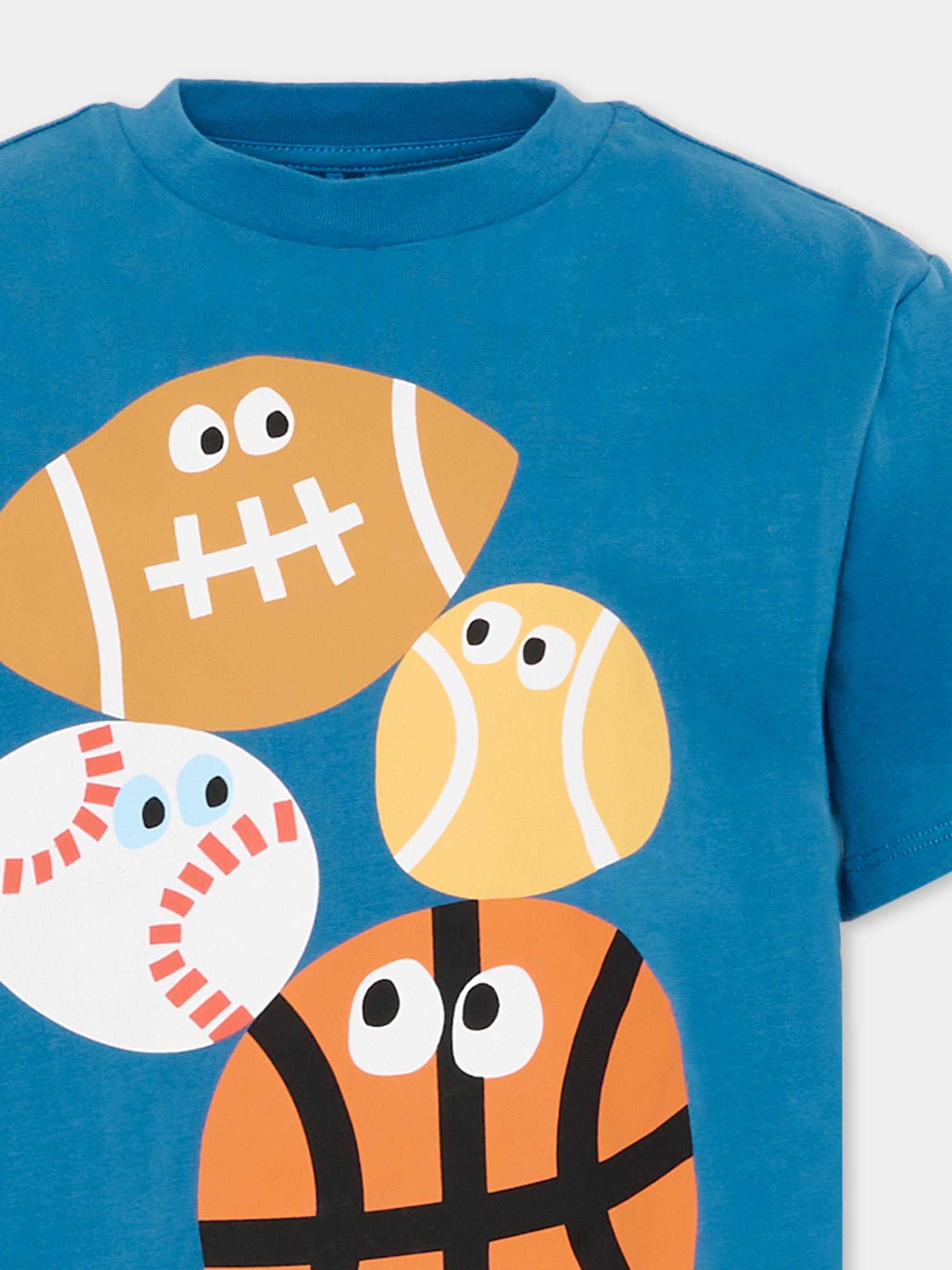 T-shirt blu per bambino con stampa sport,Stella Mccartney Kids,TY8Q81-Z0434 61D
