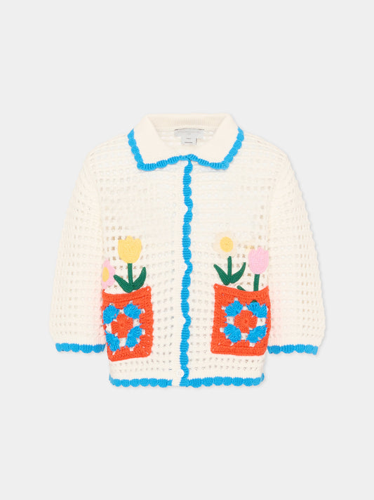 Cardigan avorio per bambina con fiori,Stella Mccartney Kids,TY9A10-Z1876 101