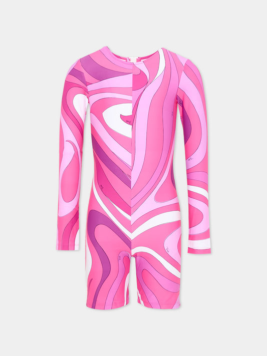 Tuta anti UV viola per bambina stampa vortici,Emilio Pucci Junior,PYCA29-Z3747 570BC