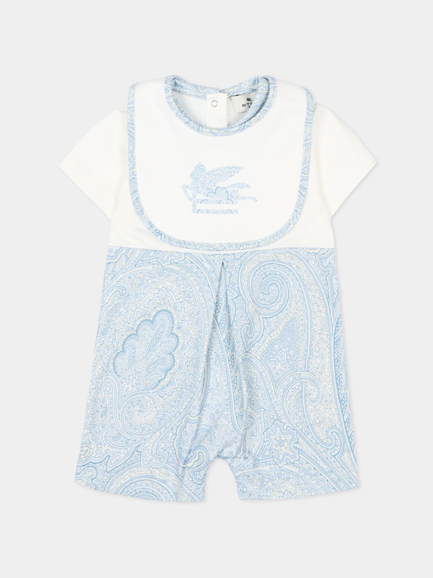 Pagliaccetto celeste per neonato con stampa paisley e logo,Etro,GYB550-Z3771 602