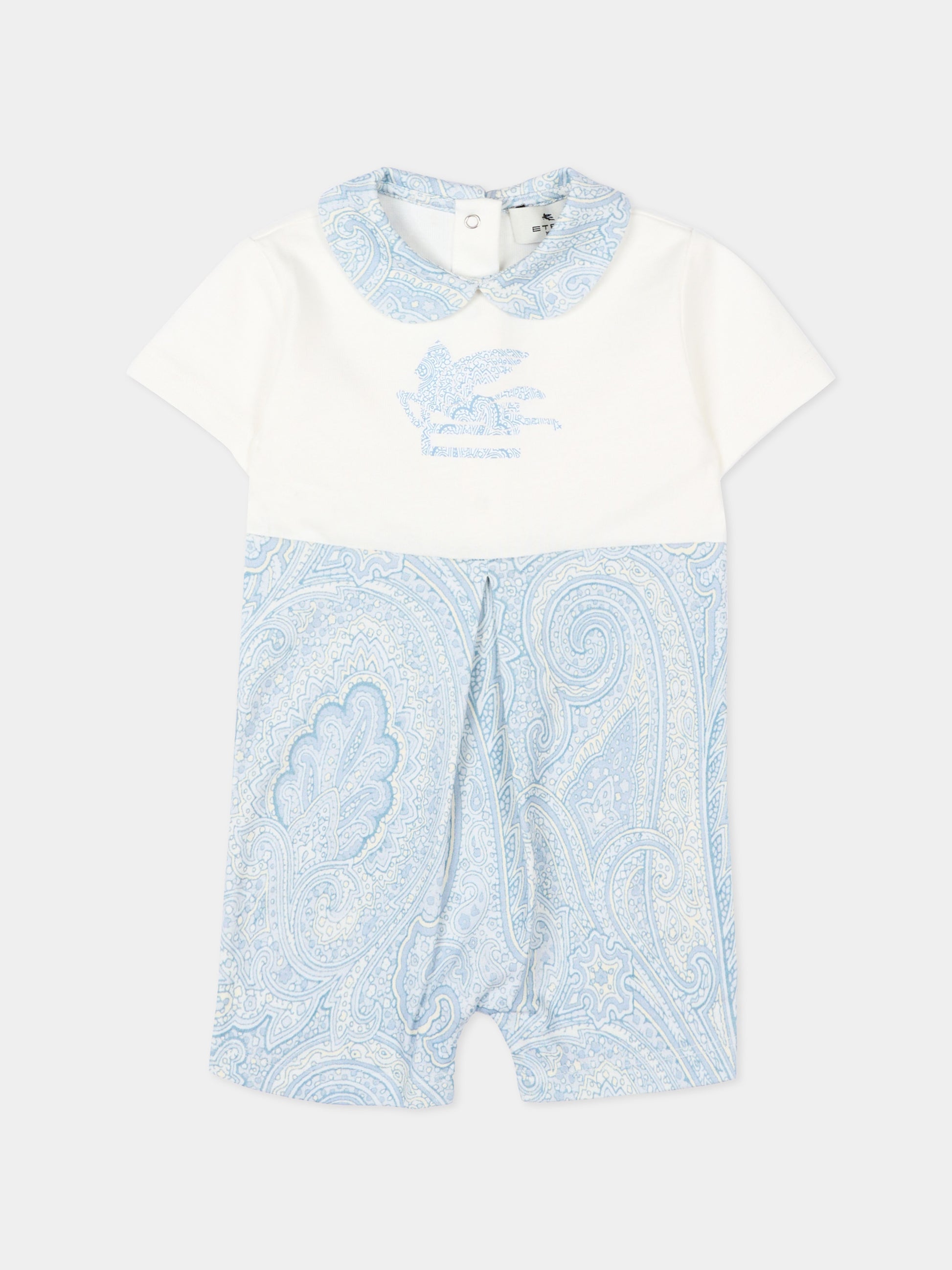 Pagliaccetto celeste per neonato con stampa paisley e logo,Etro,GYB550-Z3771 602