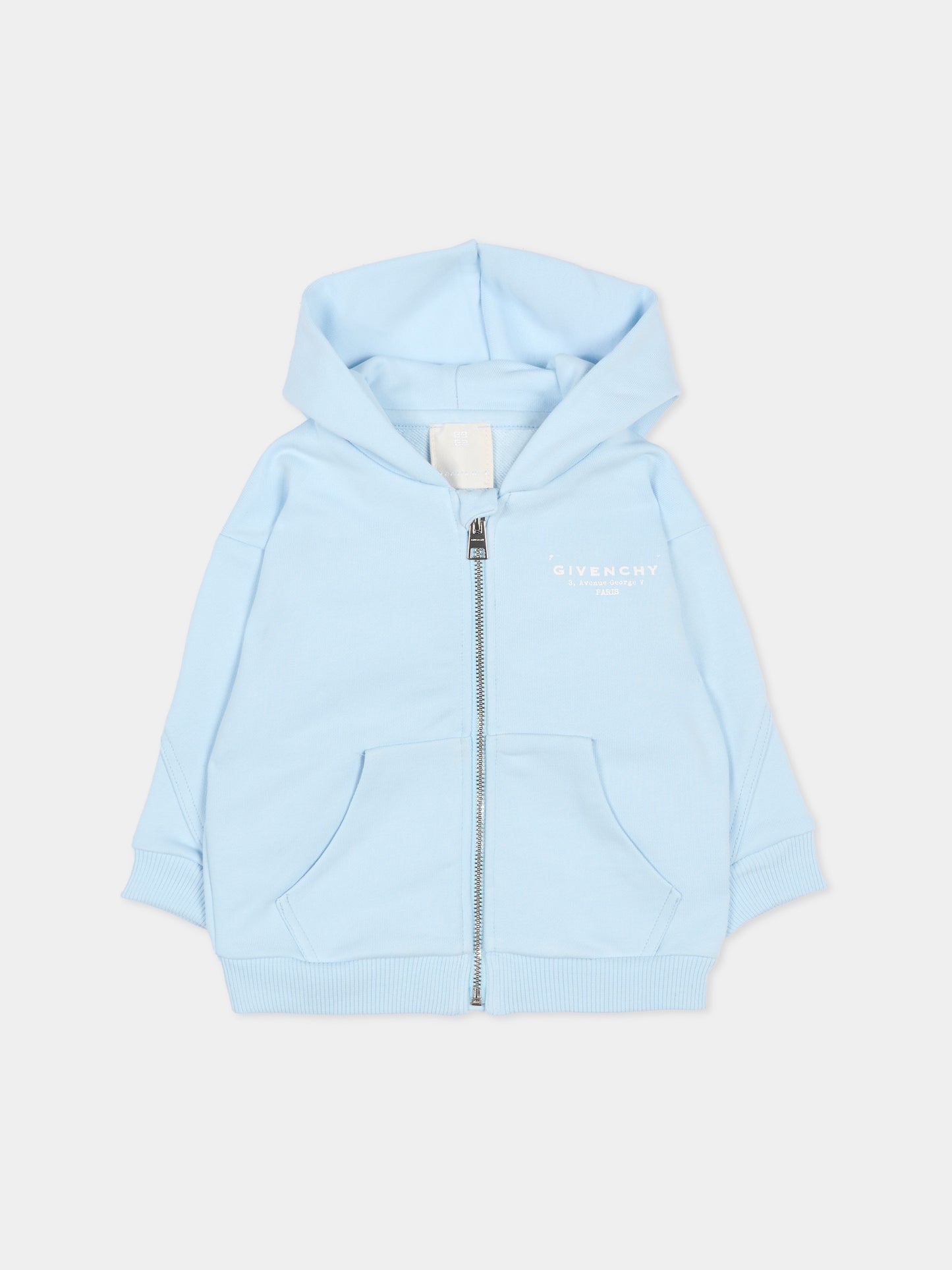 Felpa celeste per neonato con logo,Givenchy Kids,H31195 77L