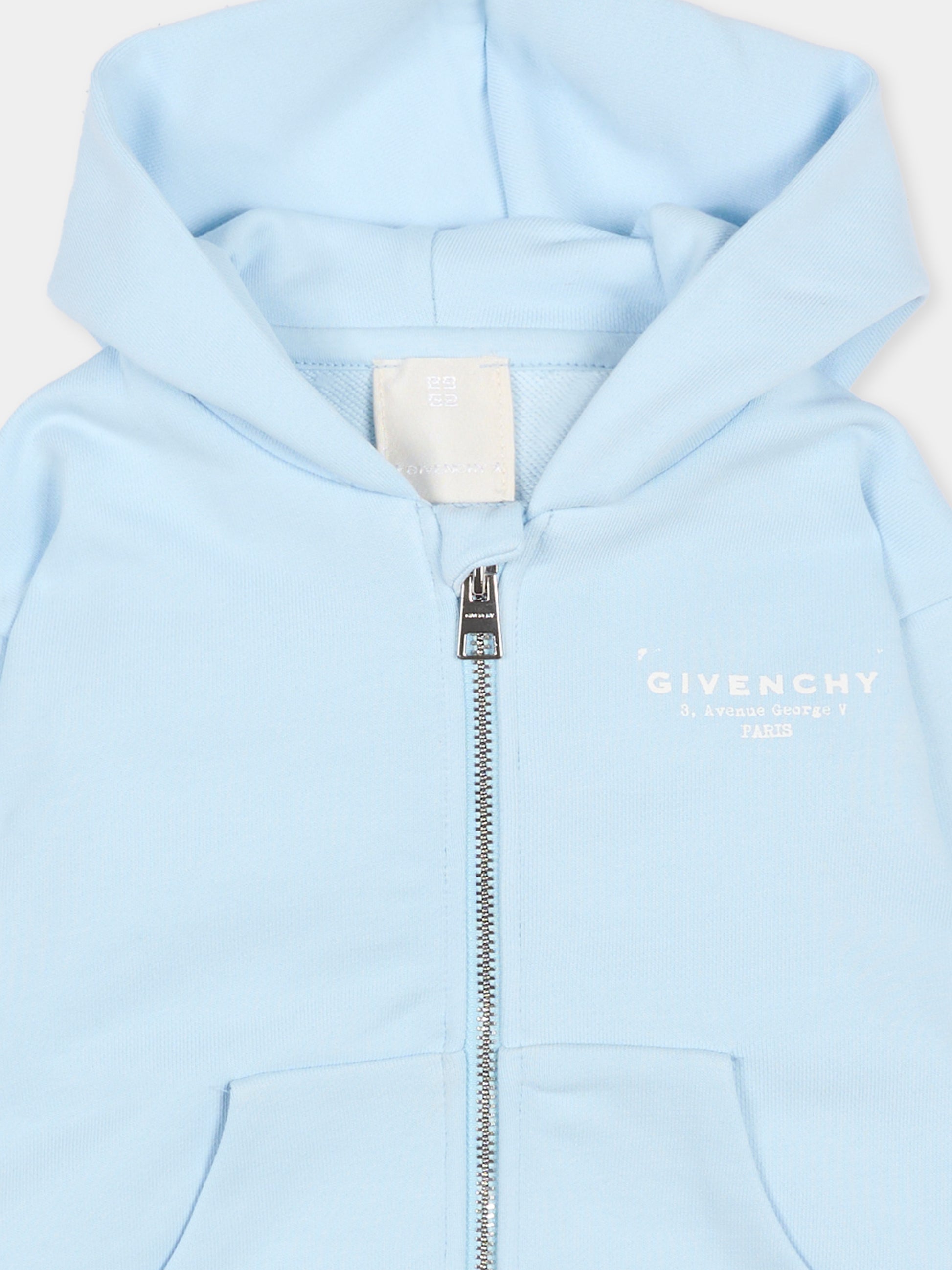 Felpa celeste per neonato con logo,Givenchy Kids,H31195 77L