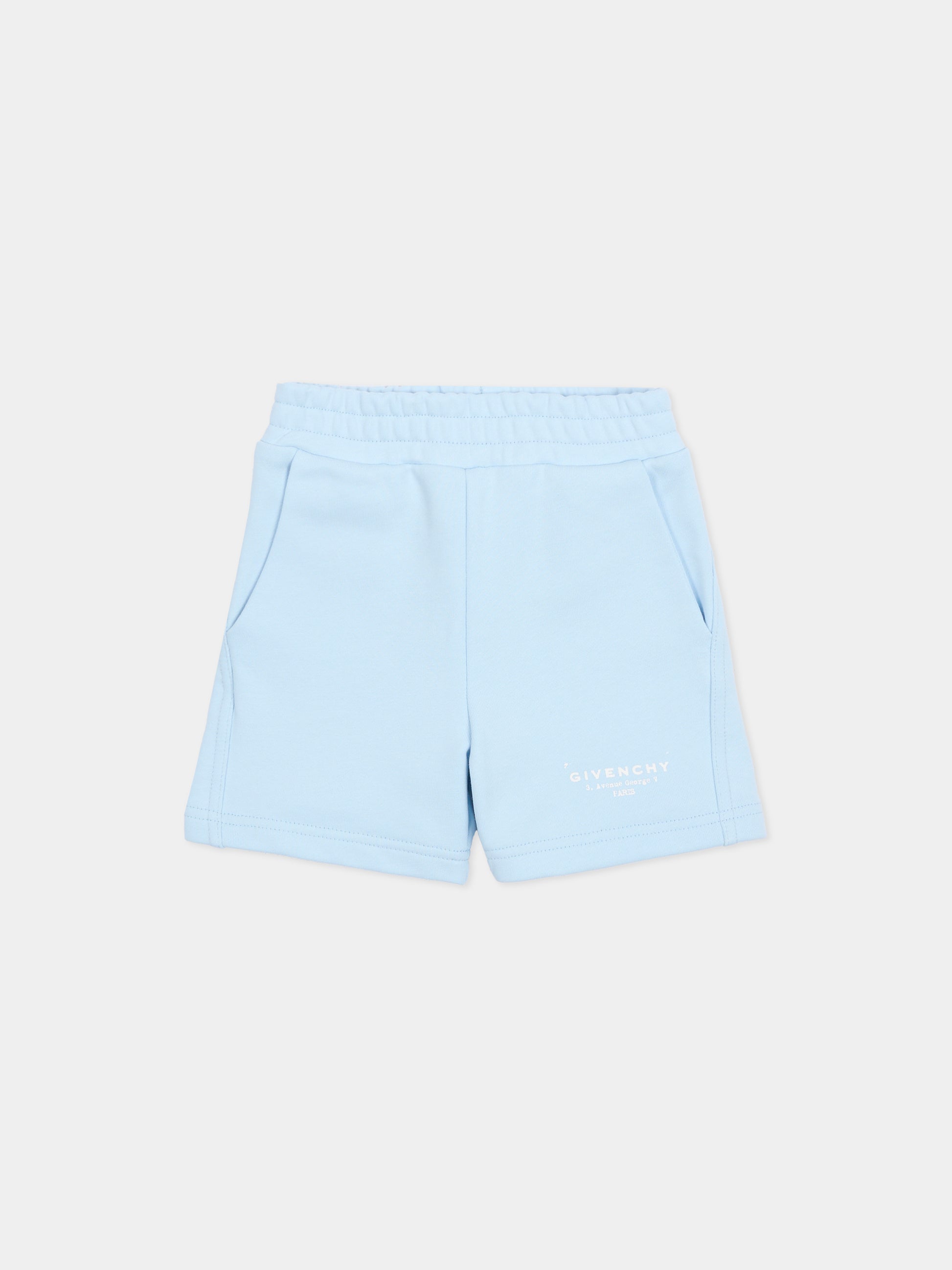 Shorts celesti per neonato con logo,Givenchy Kids,H31197 77L