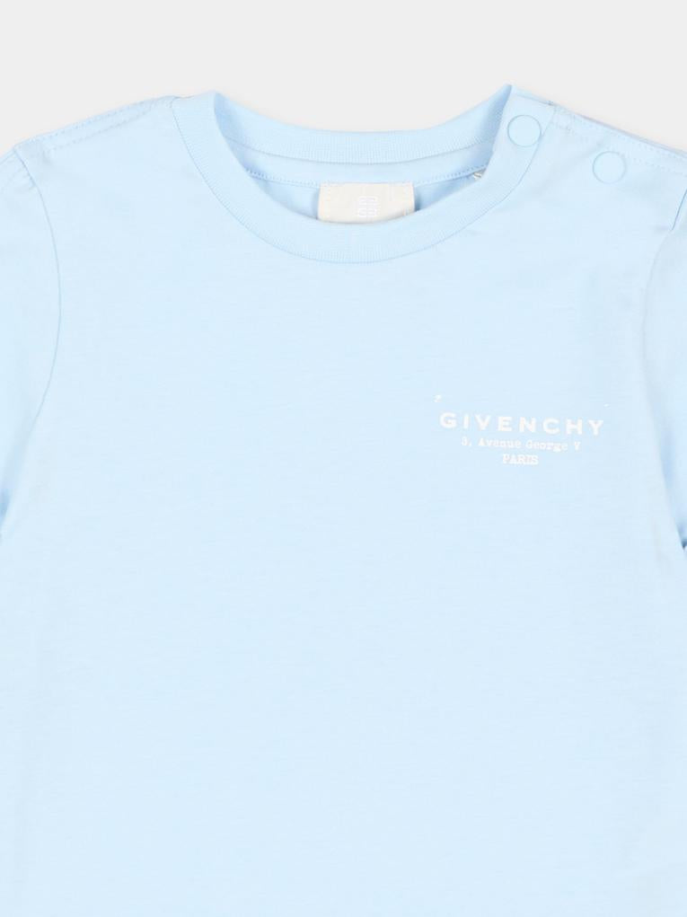 T-Shirt celeste per neonato con logo,Givenchy Kids,H31203 77L