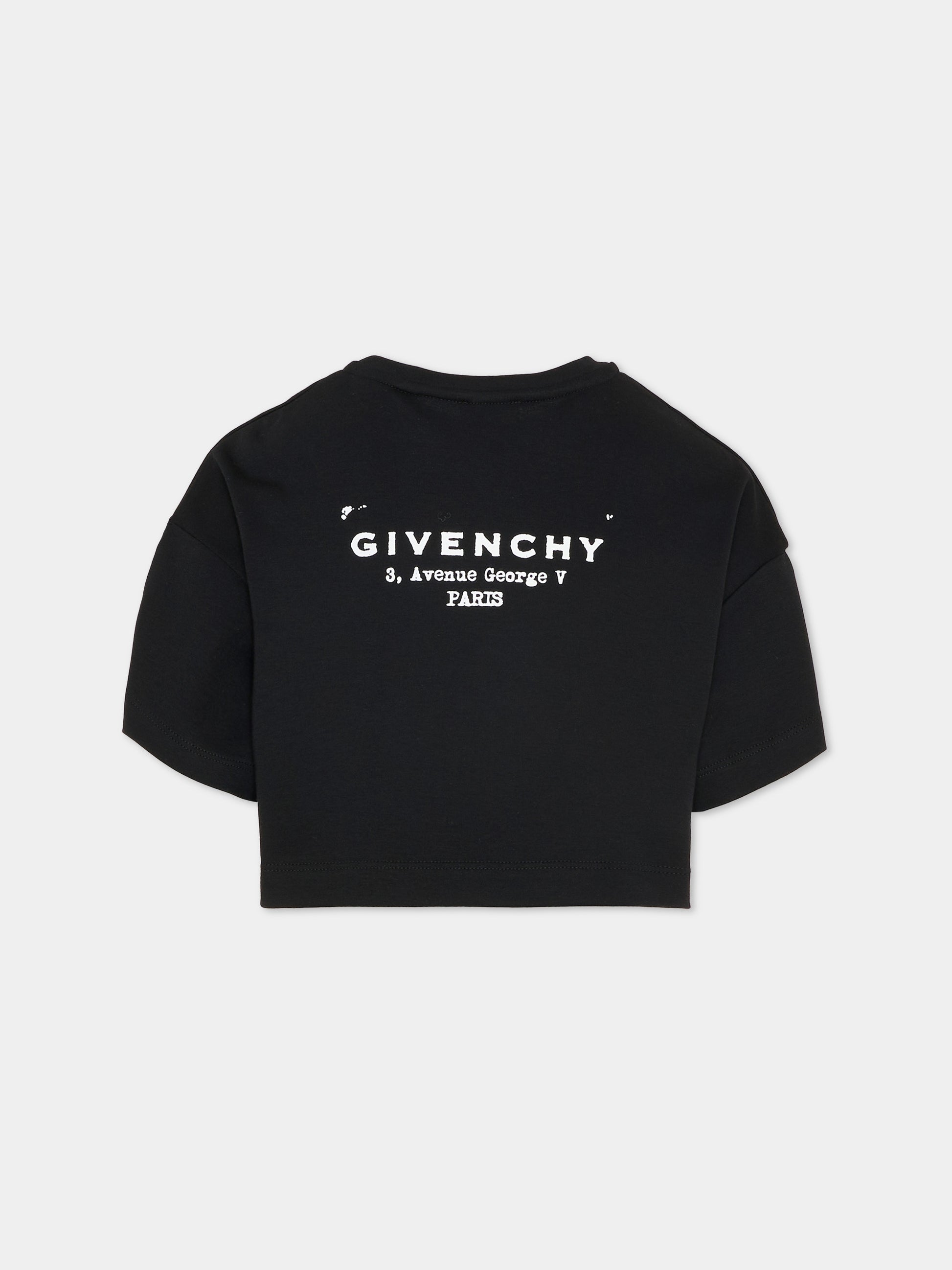 T-shirt crop nera per bambina con logo,Givenchy Kids,H31224 09B