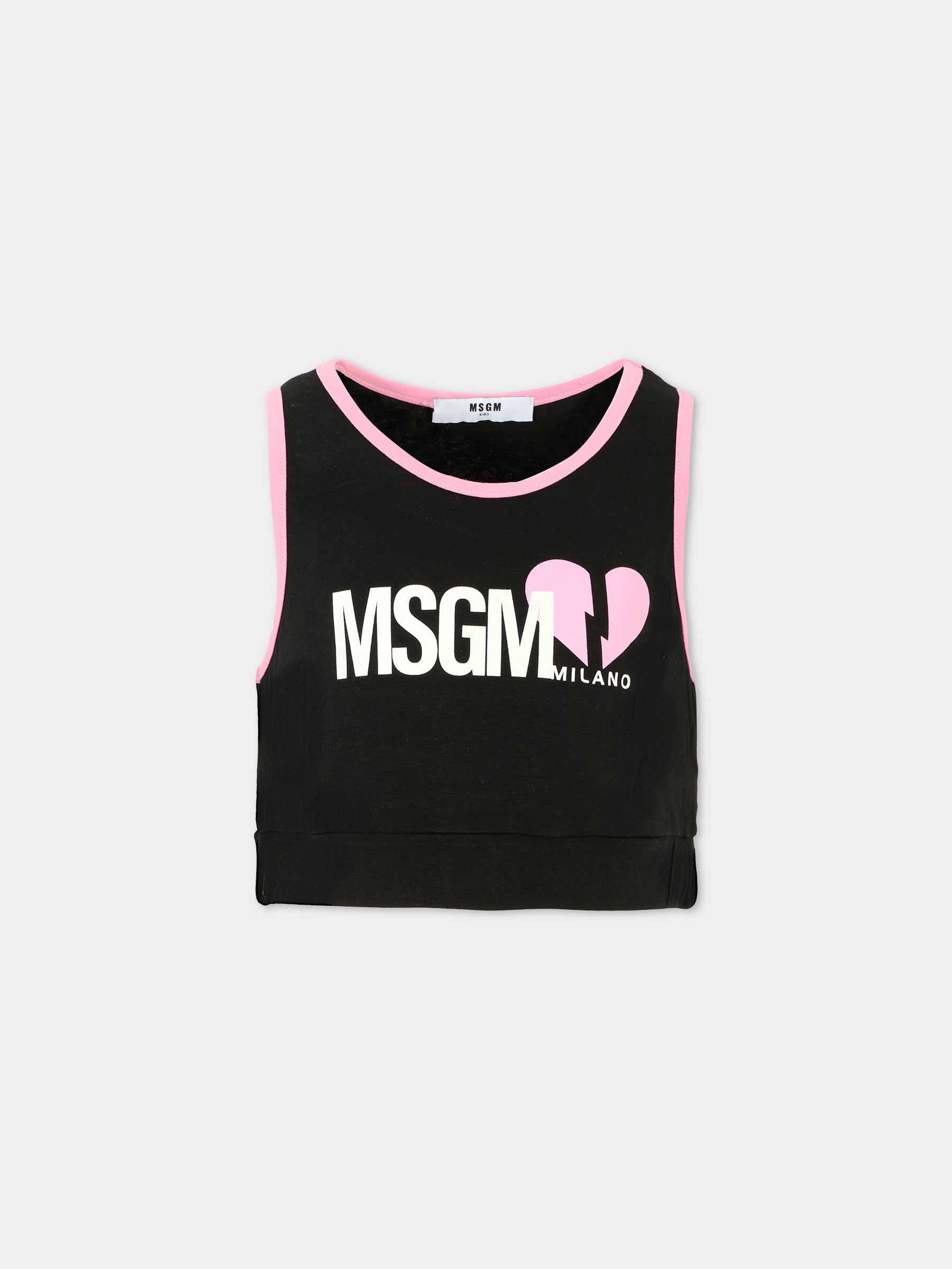 Top crop nero per bambina con logo,Msgm Kids,MS029334 110