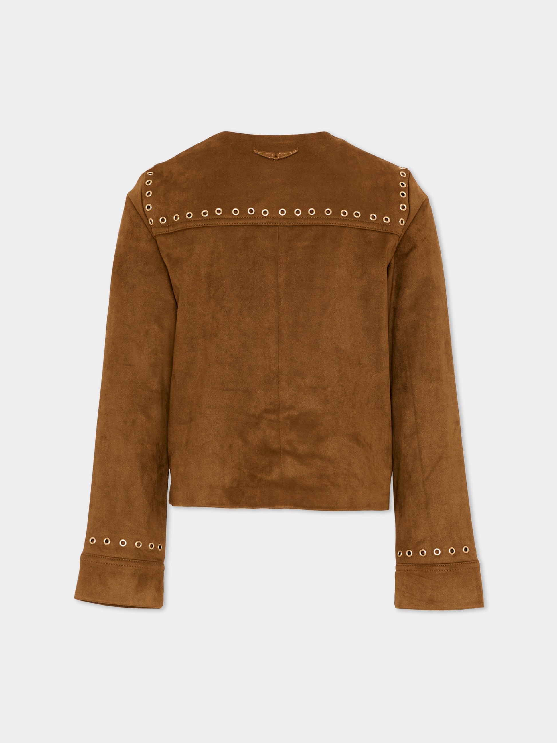 Giubbotto marrone per bambina in suede,Zadig & Voltaire Kids,X60560 367