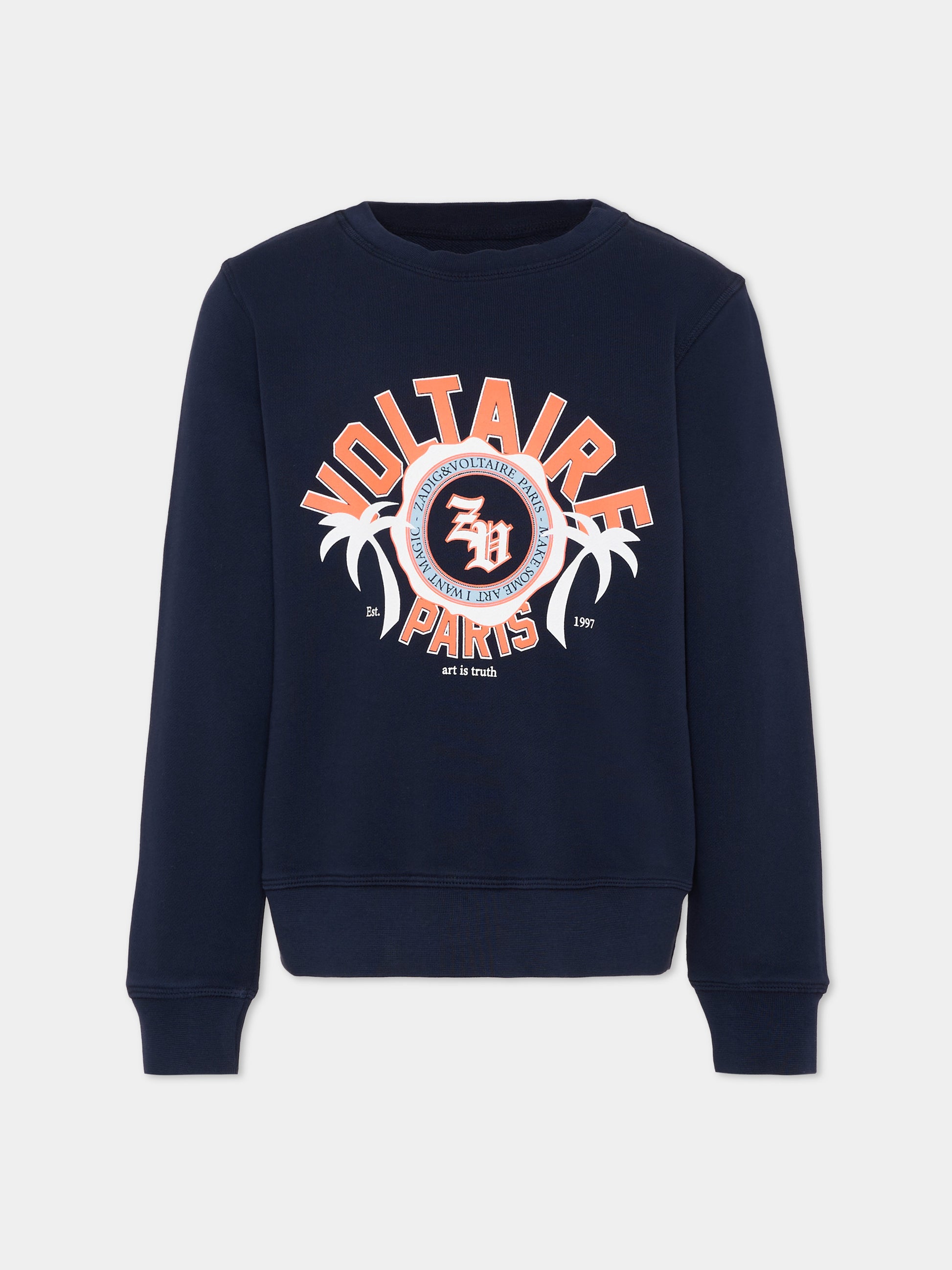 Felpa blu per bambino con logo,Zadig & Voltaire Kids,X60587 83D