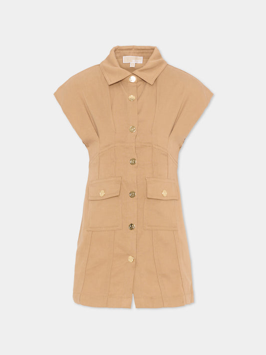 Vestito beige per bambina con bottoni dorati,Michael Kors,R30594 263