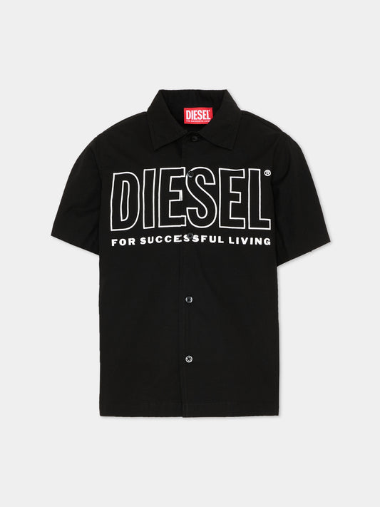 Camicia nera per bambino con logo,Diesel,J02743 KXBA8 K900