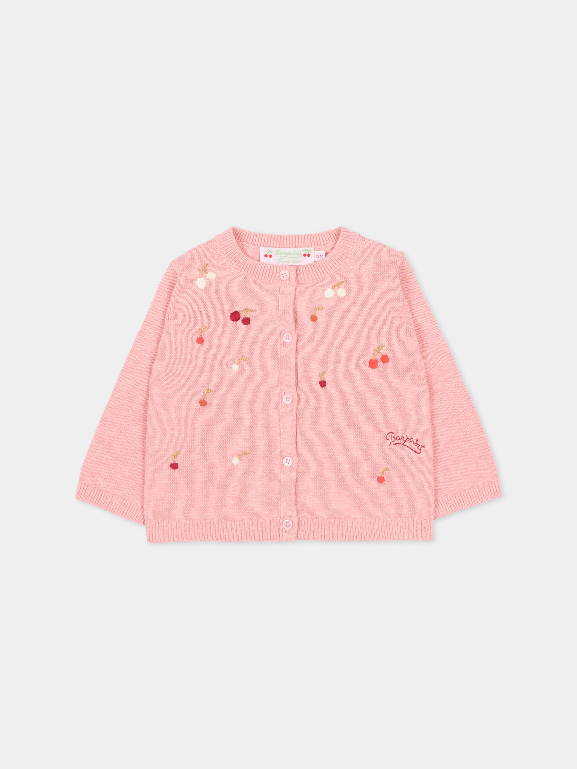 Cardigan rosa per neonata con ciliegie,Bonpoint,S06XCAK00007 124A